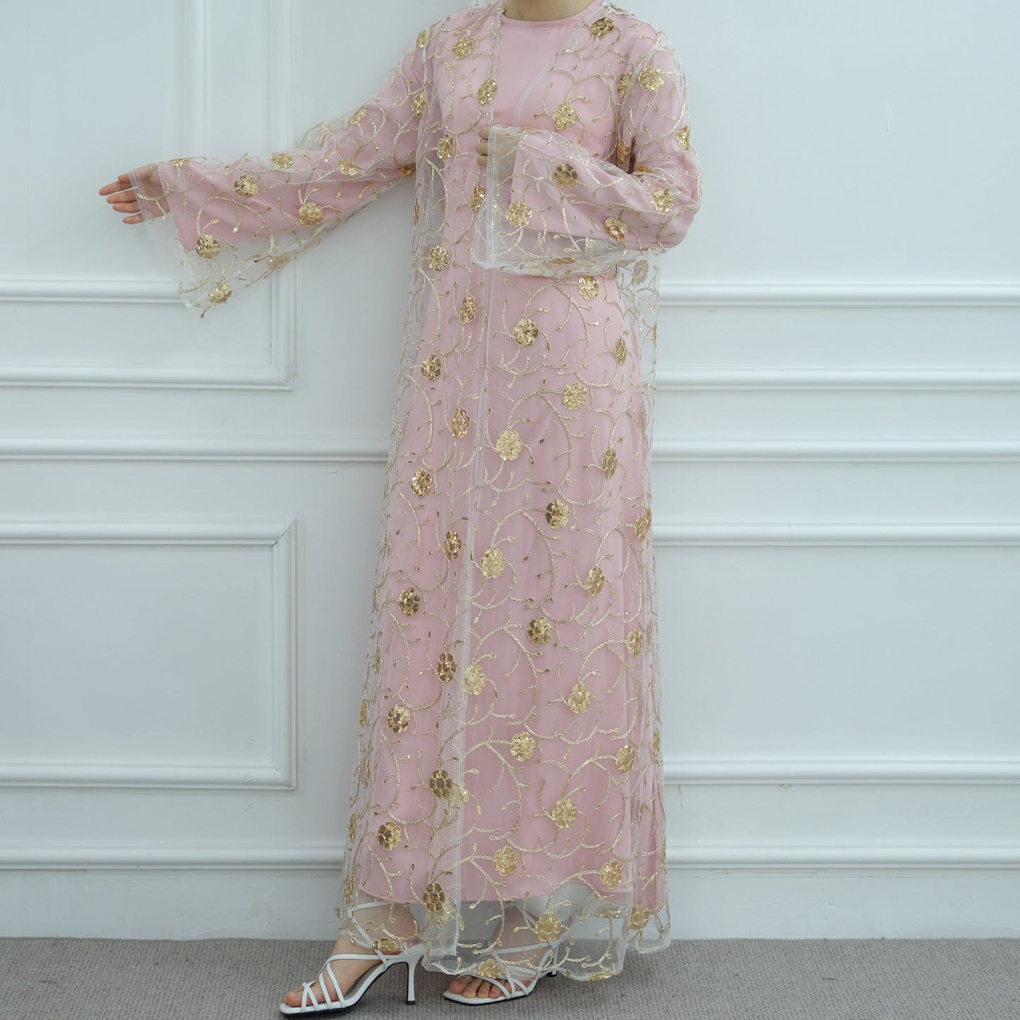 HA6627 Gold hook flower embroidered cardigan (with optional inner wear)