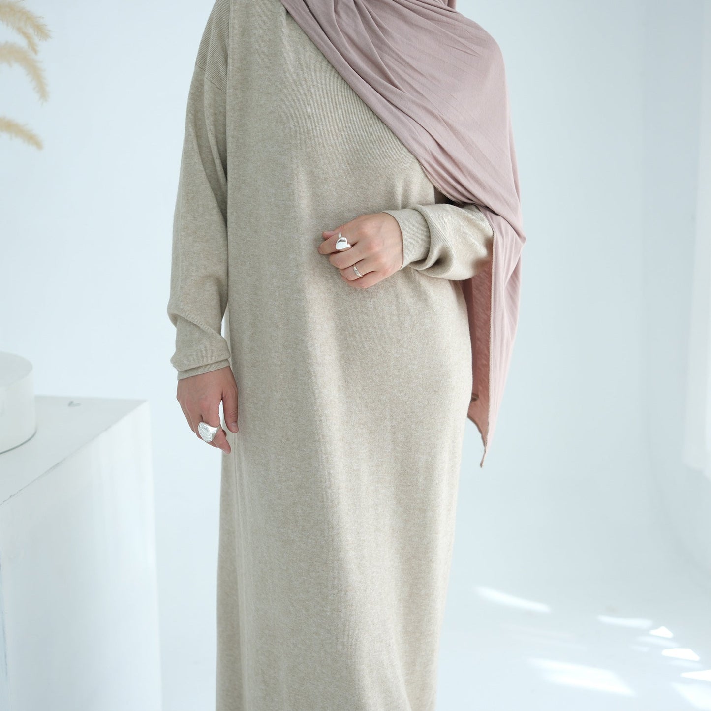 HA6598 Autumn and Winter Knitted Dress, Long Solid Color (headscarf Not Included)