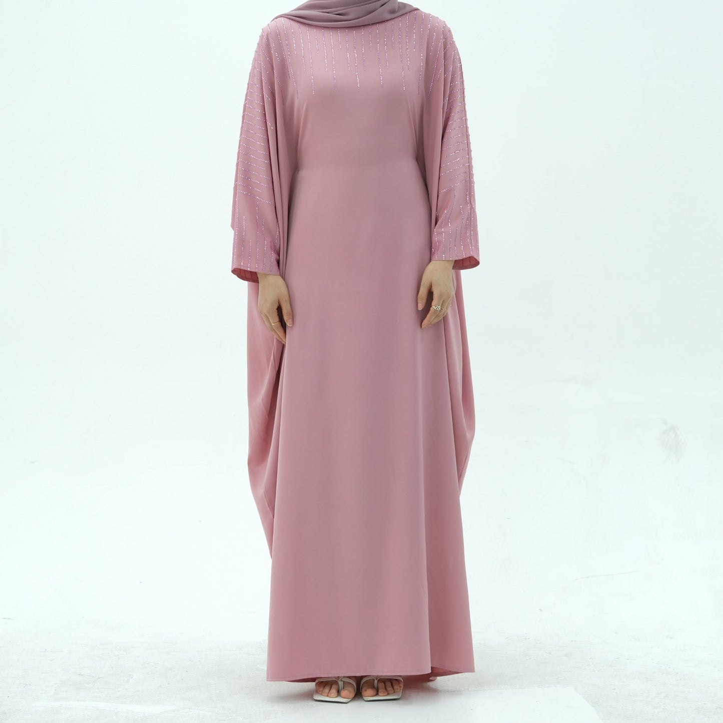 HA6610 Rhinestone-embellished long Abaya dress (headscarf not included)
