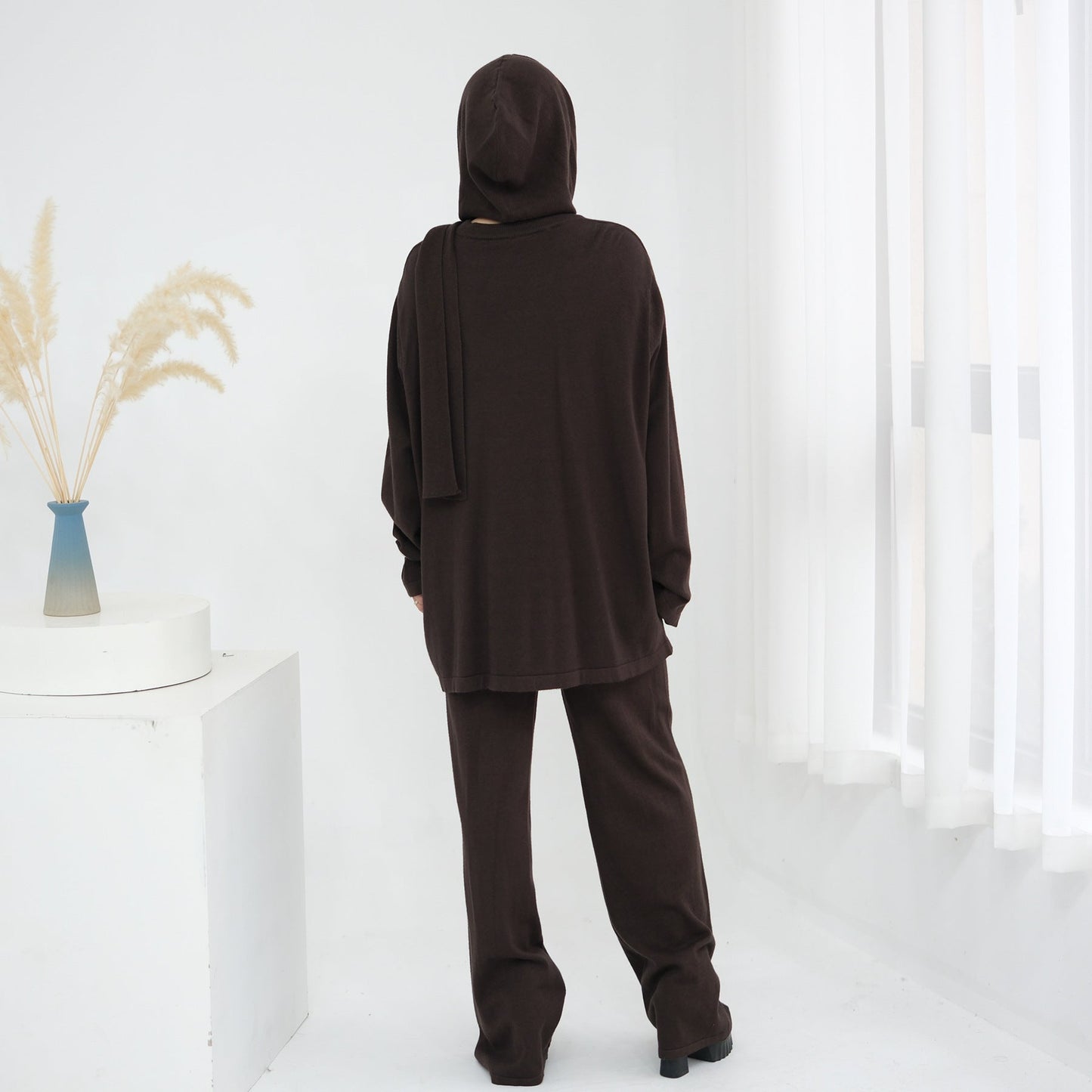 HA6593 Soft knitted home set | Simple solid color two-piece set