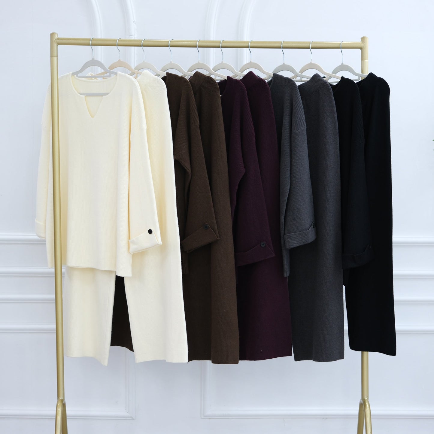 HA6600 Autumn and winter thickened knitted suit solid color two-piece suit (headscarf not included) cuff button design
