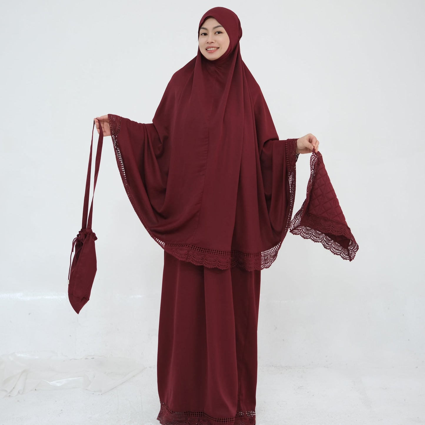 HA6615 Lace Prayer 4-Piece Set (Includes Prayer Mat and Storage Bag)
