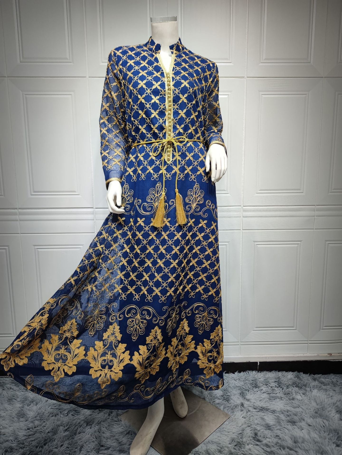 HA6640 Elegant Openwork Embroidered Abaya Long Dress