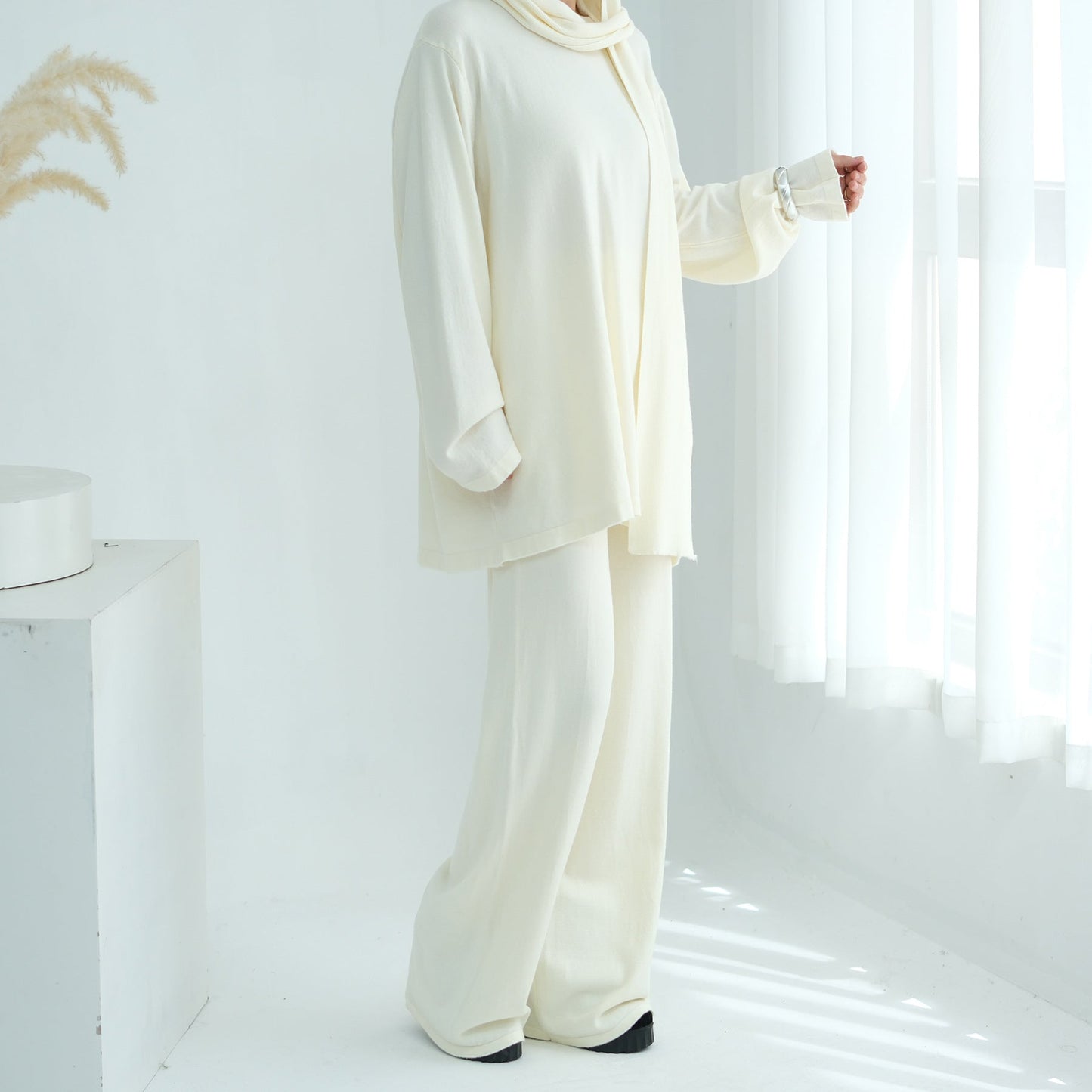 HA6593 Soft knitted home set | Simple solid color two-piece set