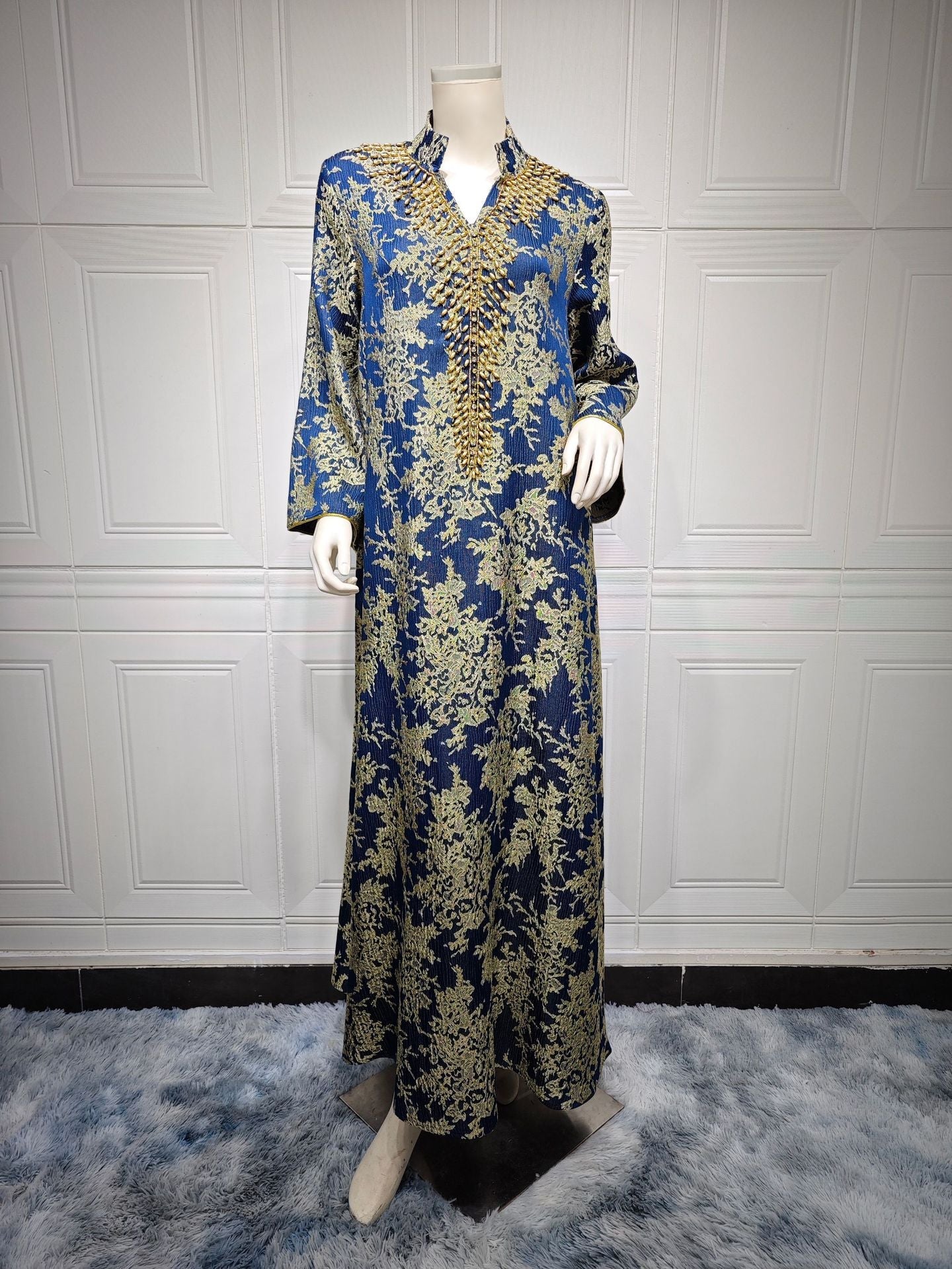 HA6660 Jacquard fabric embroidered beaded robe dress with rich design features