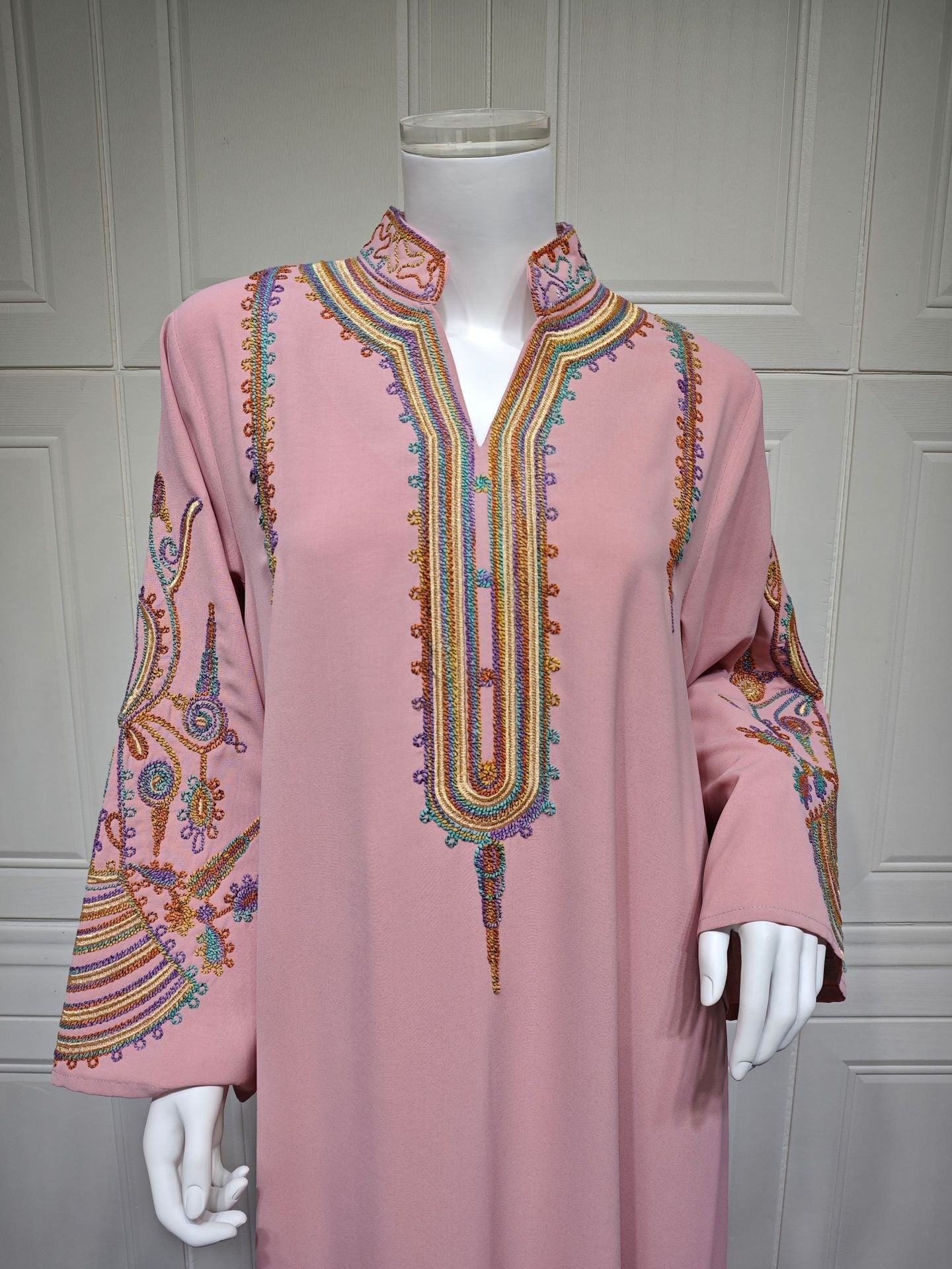 HA6661 Rope Embroidery Pullover Robe Dress, Long Sleeves, Loose Fit.