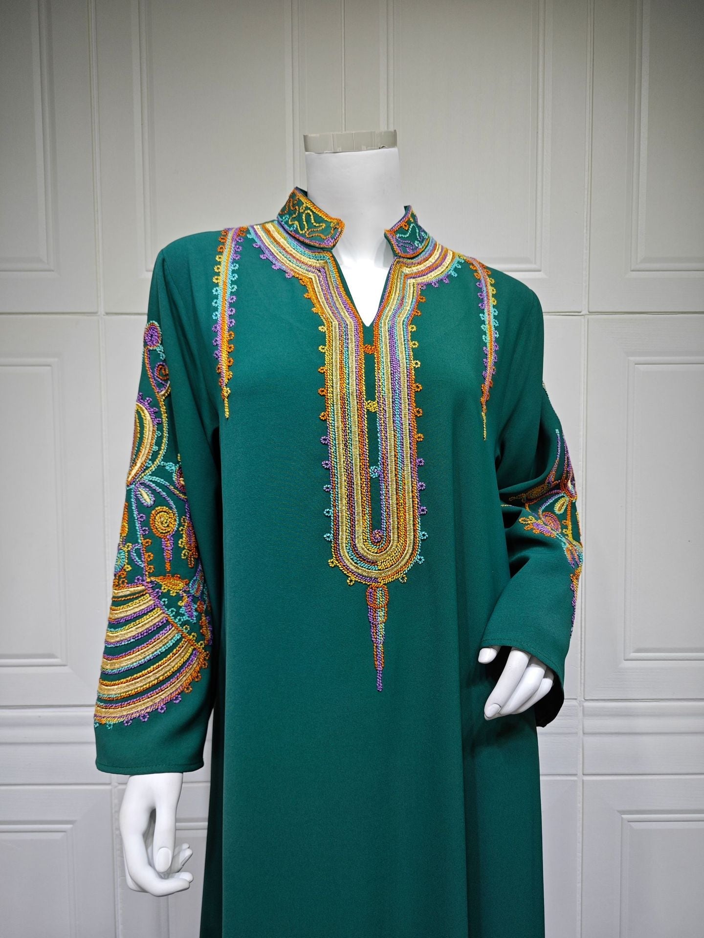 HA6661 Rope Embroidery Pullover Robe Dress, Long Sleeves, Loose Fit.