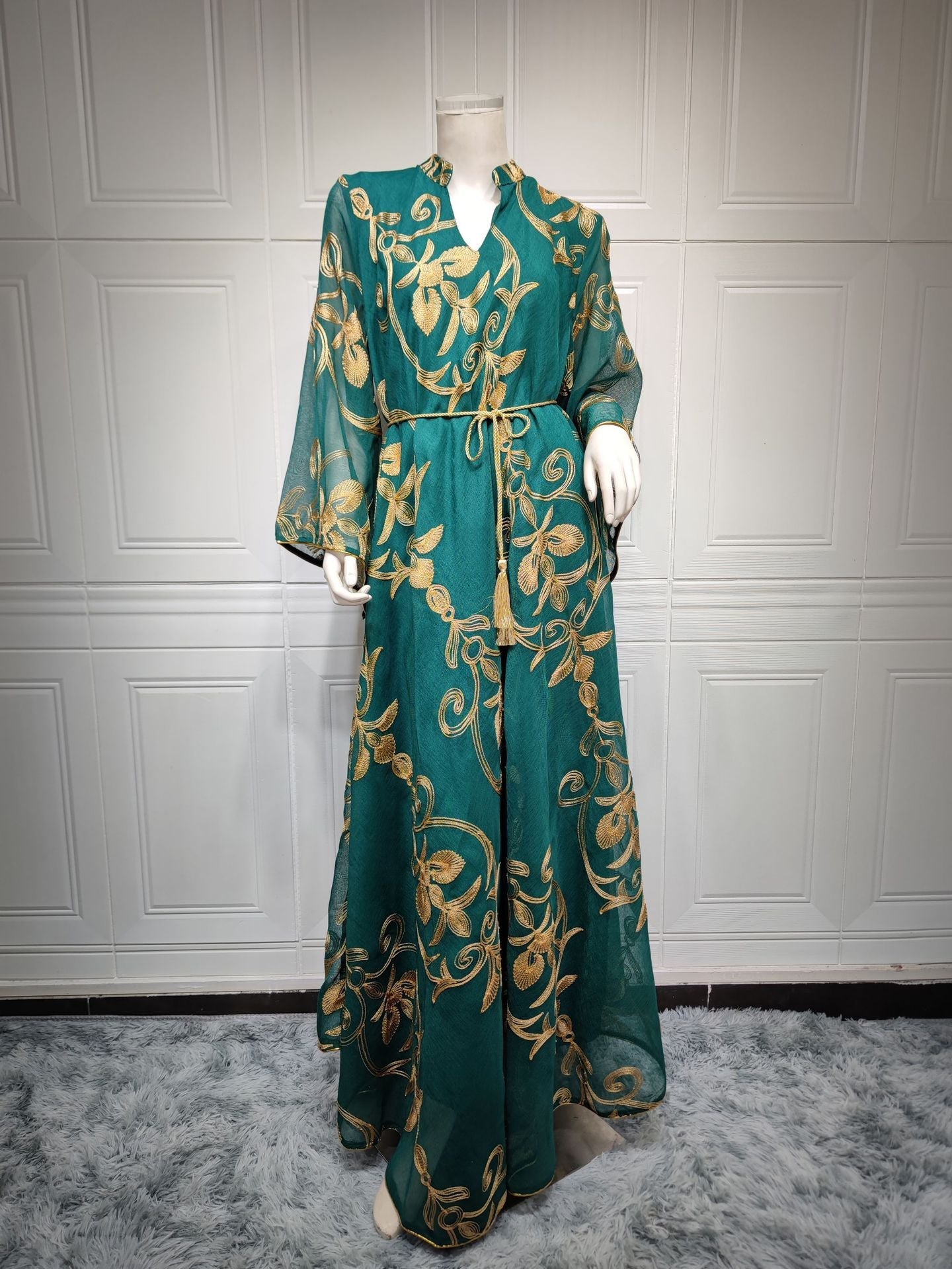 HA6650 Mesh Embroidered Maxi Dress - Elegant and Stylish