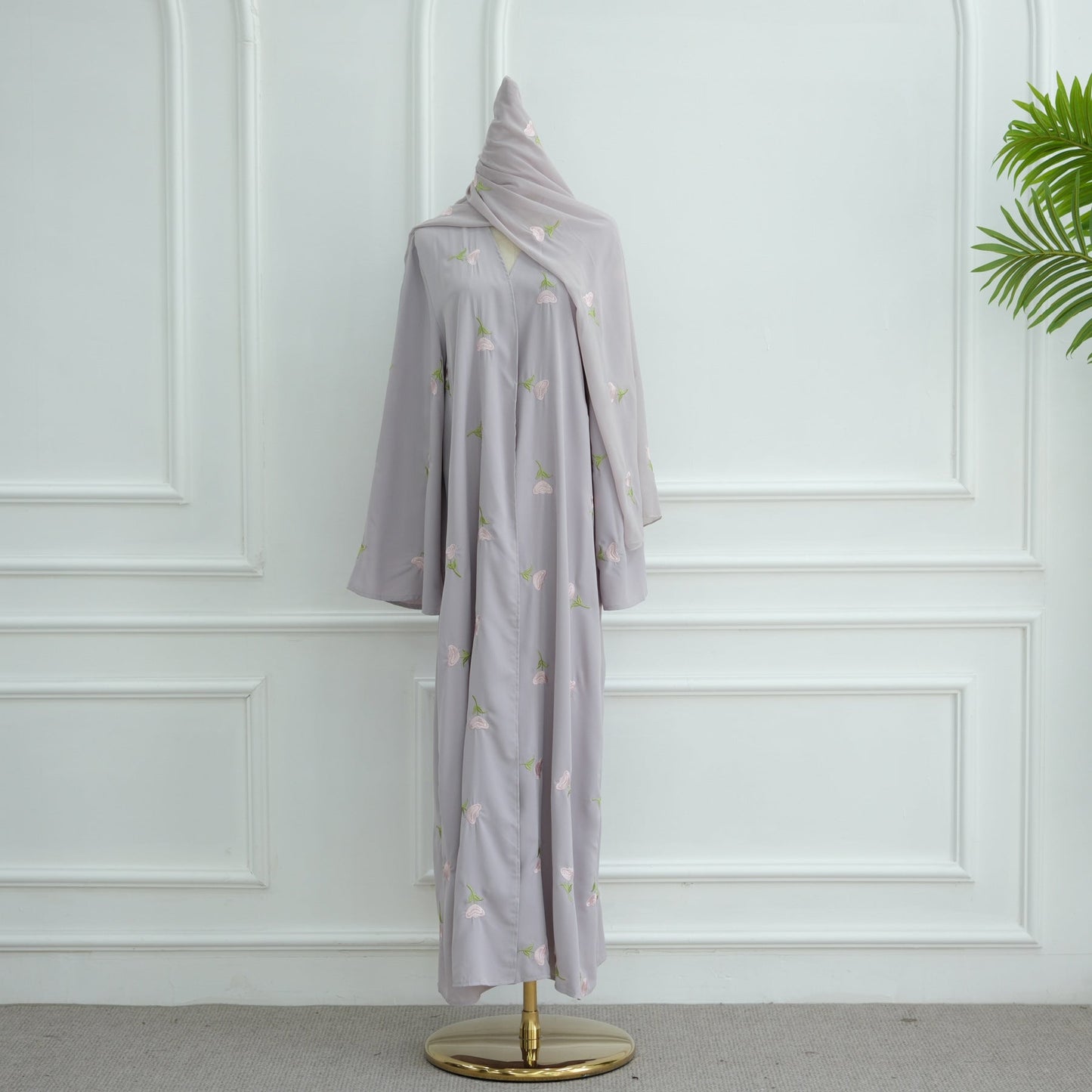 HA6631 Long cardigan with floral embroidery (headscarf optional)