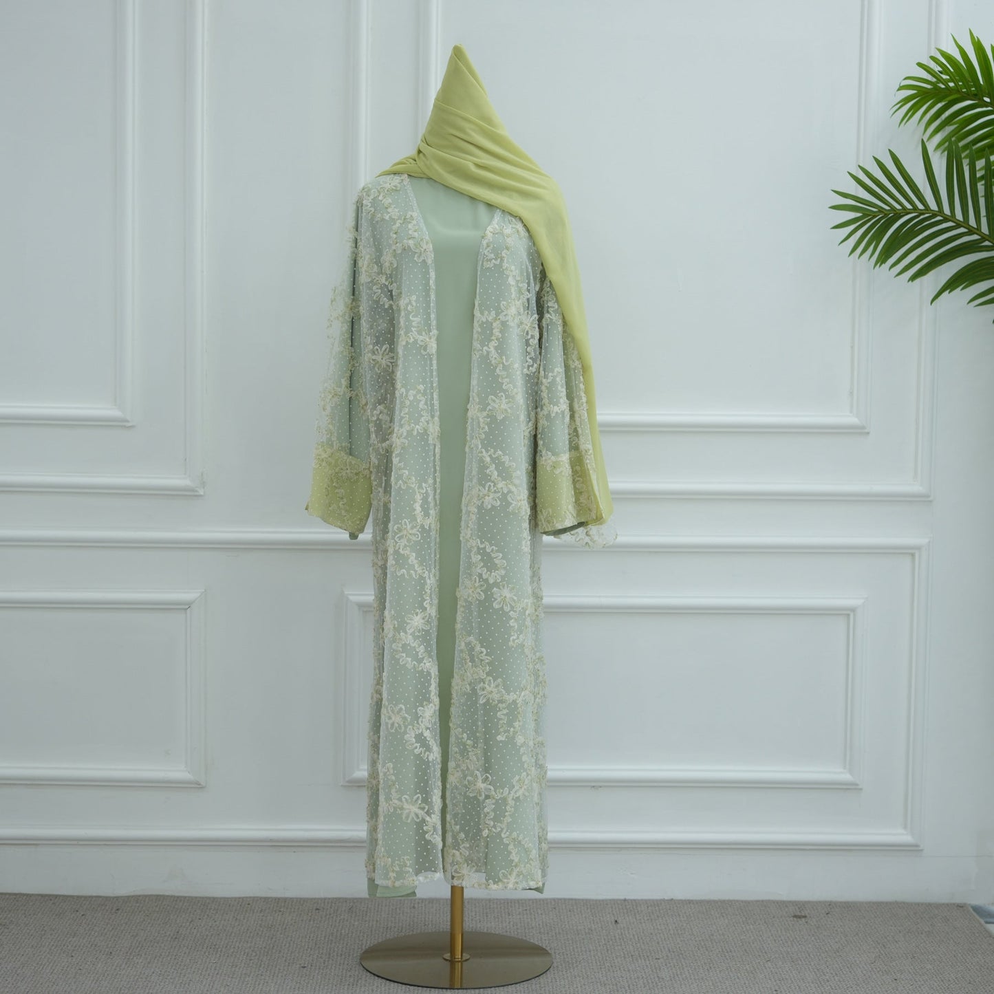 HA6622 3D flower mesh cardigan (optional headscarf and inner layer)