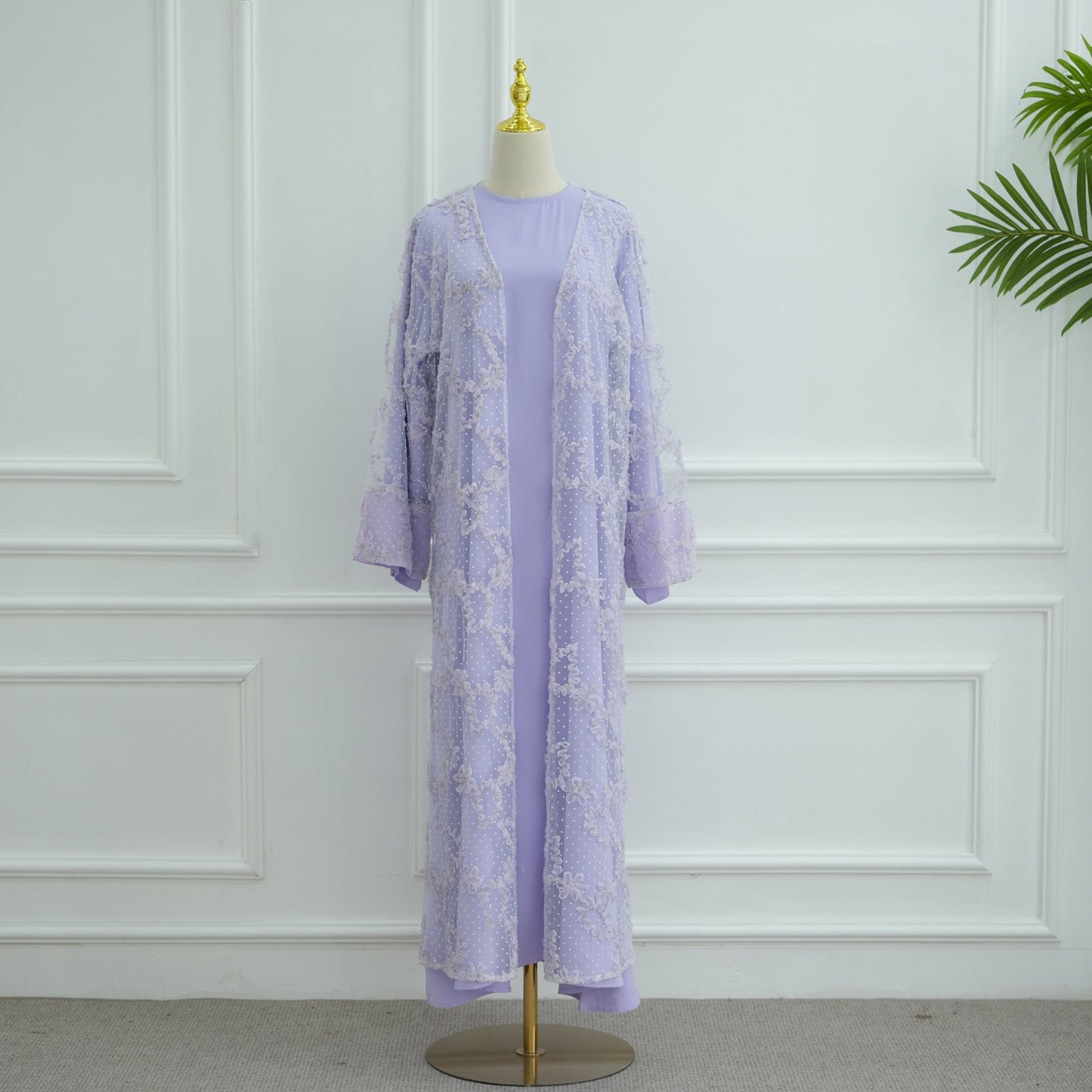 HA6622 3D flower mesh cardigan (optional headscarf and inner layer)