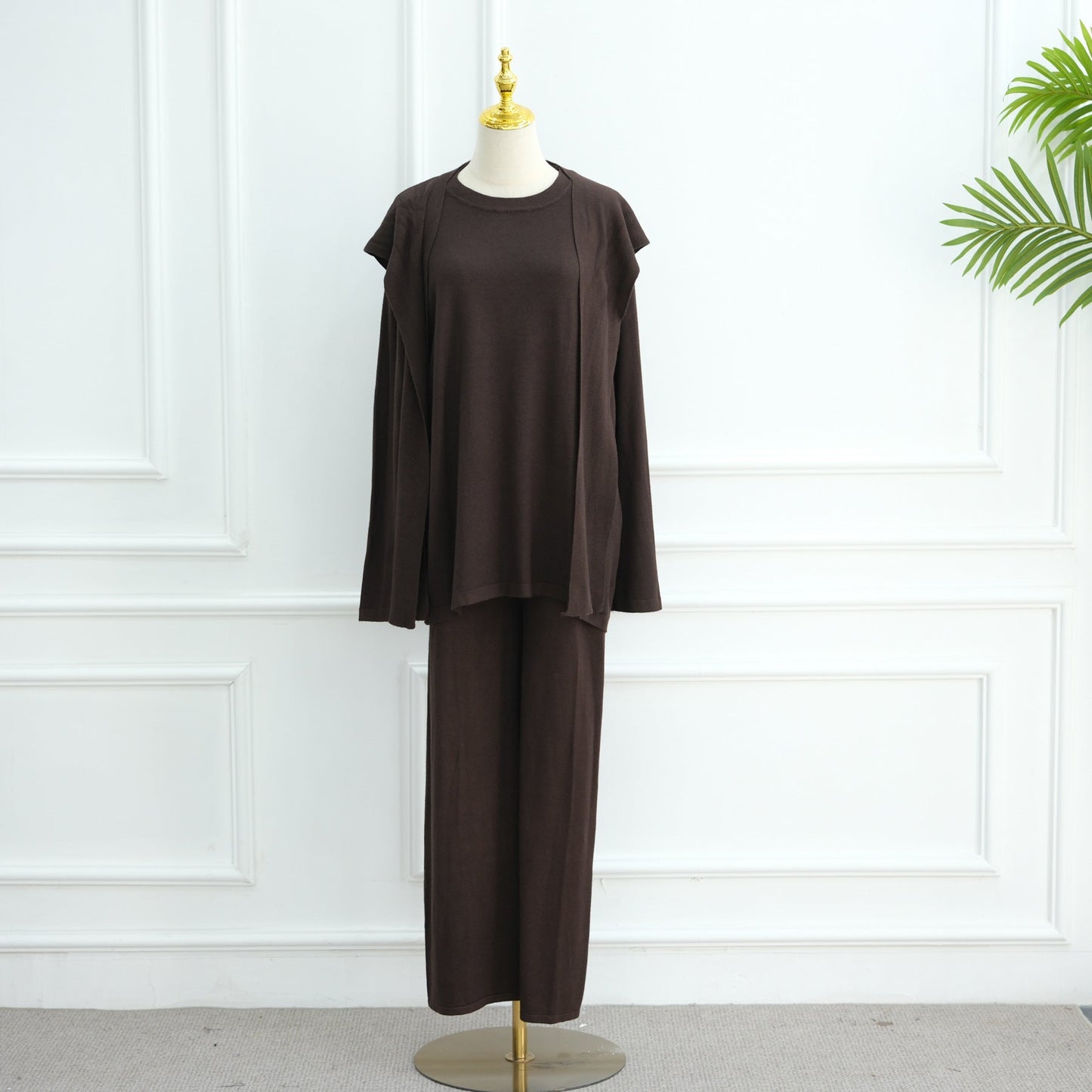 HA6593 Soft knitted home set | Simple solid color two-piece set