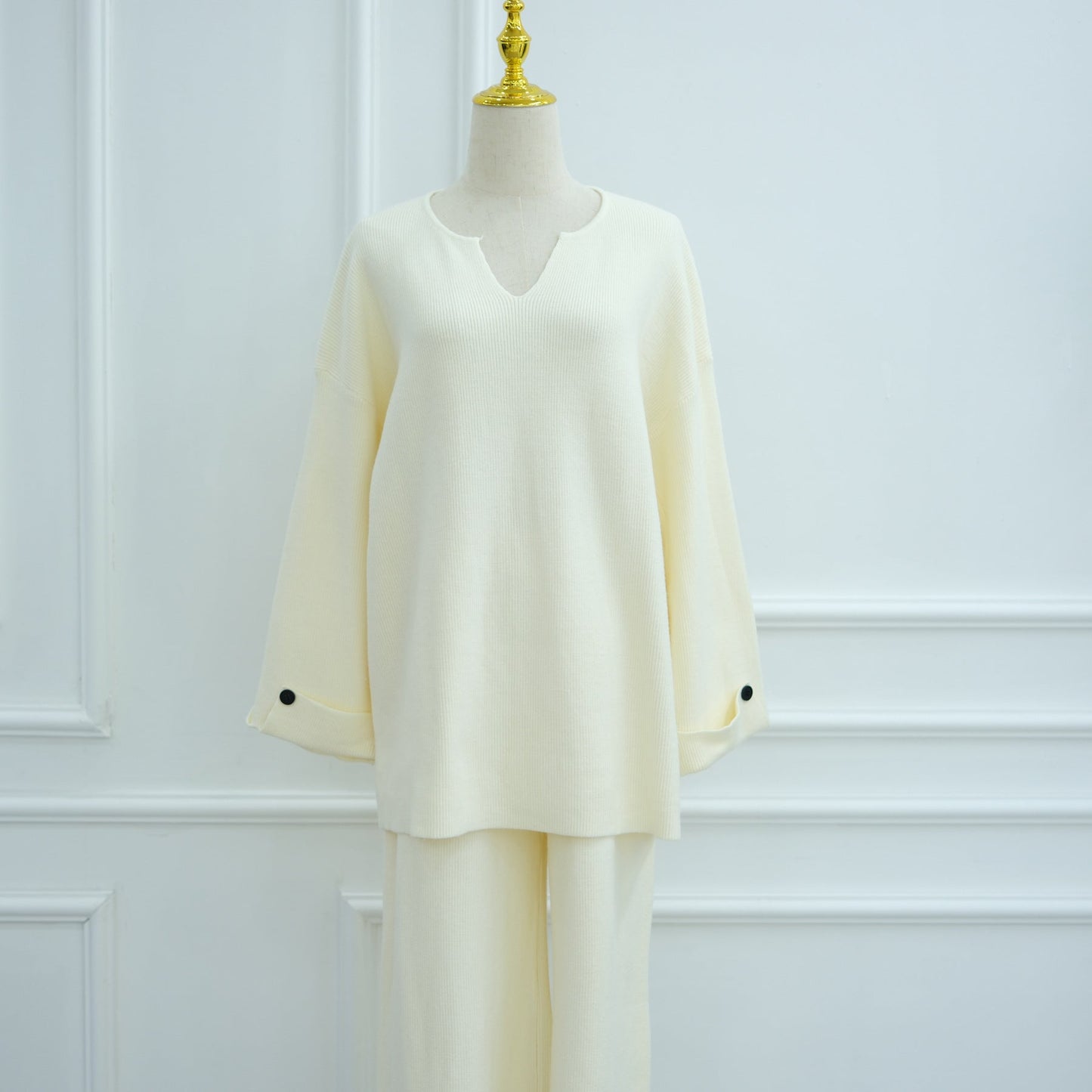 HA6600 Autumn and winter thickened knitted suit solid color two-piece suit (headscarf not included) cuff button design