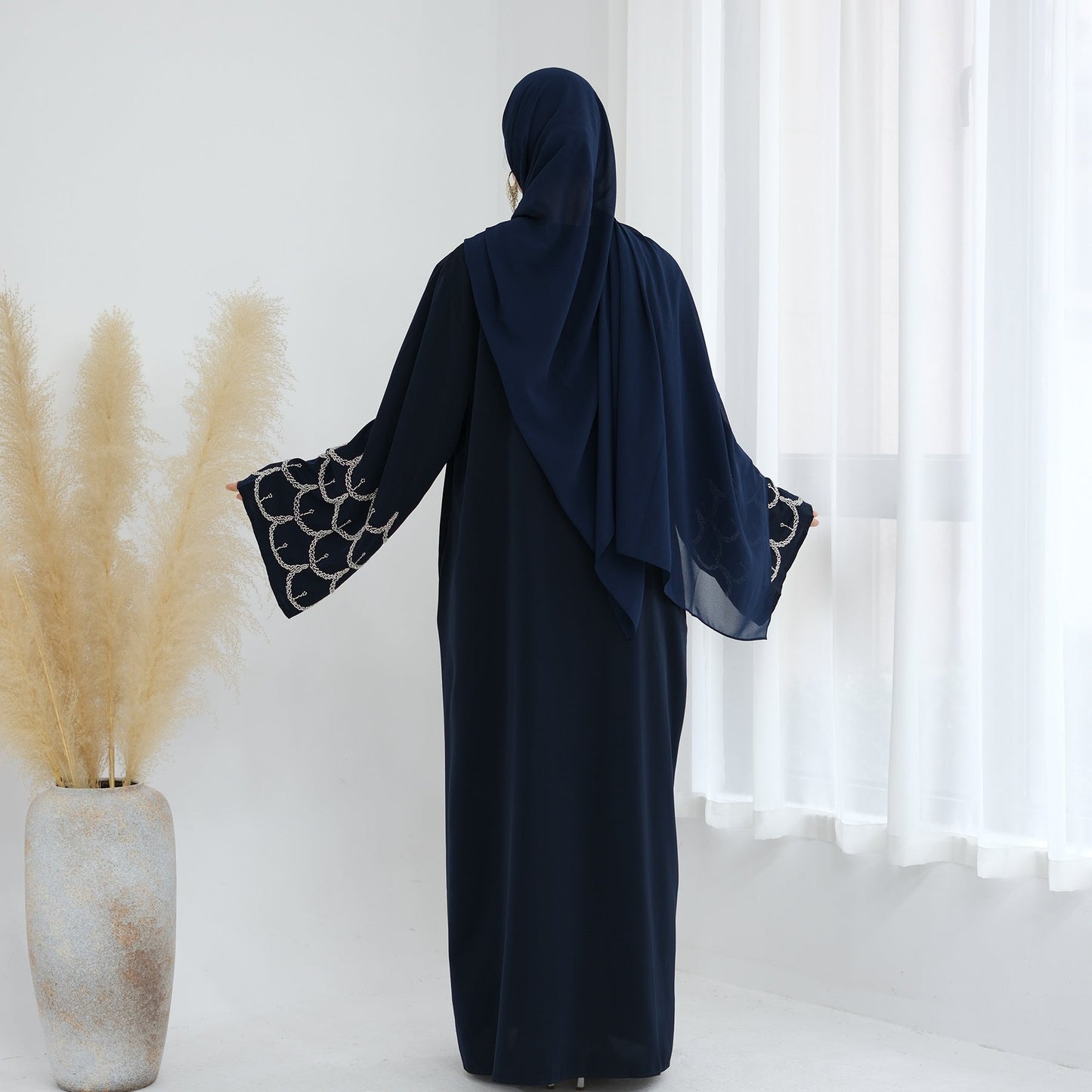 HA6608 Solid Color Hand-beaded Long Cardigan (headscarf Not Included)