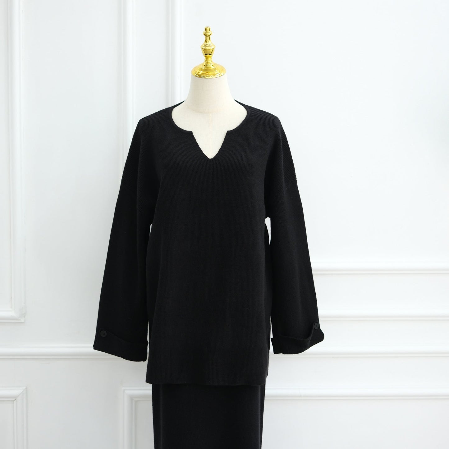 HA6597 Autumn and winter thickened knitted suit solid color two-piece suit (excluding headscarf) top + skirt