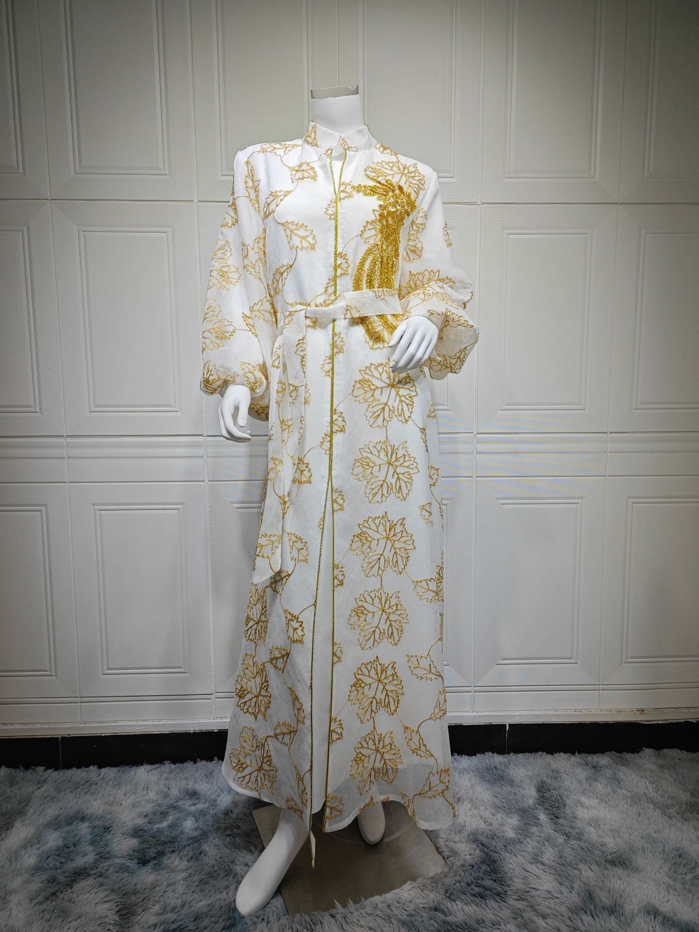HA6651  Floral Print Long Dress, Elegant Stand-up Collar Evening Gown