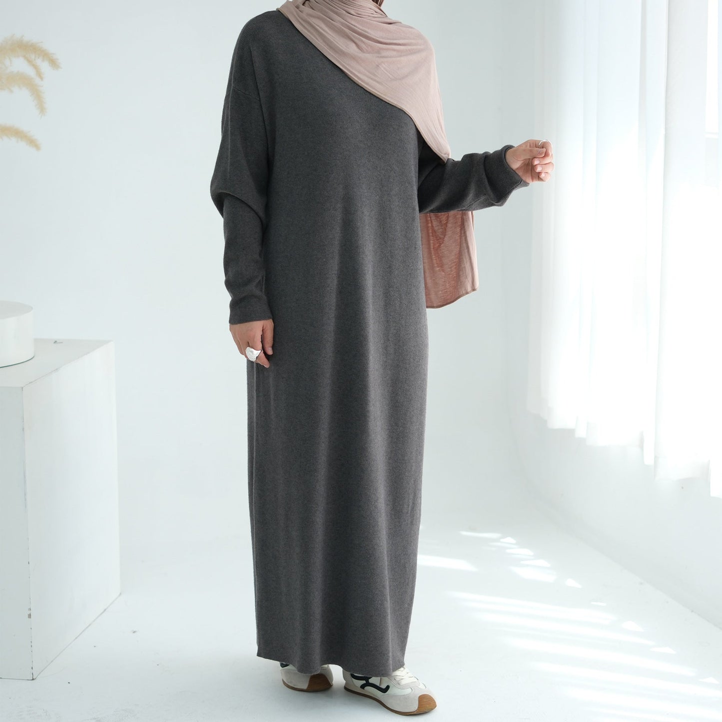 HA6598 Autumn and Winter Knitted Dress, Long Solid Color (headscarf Not Included)