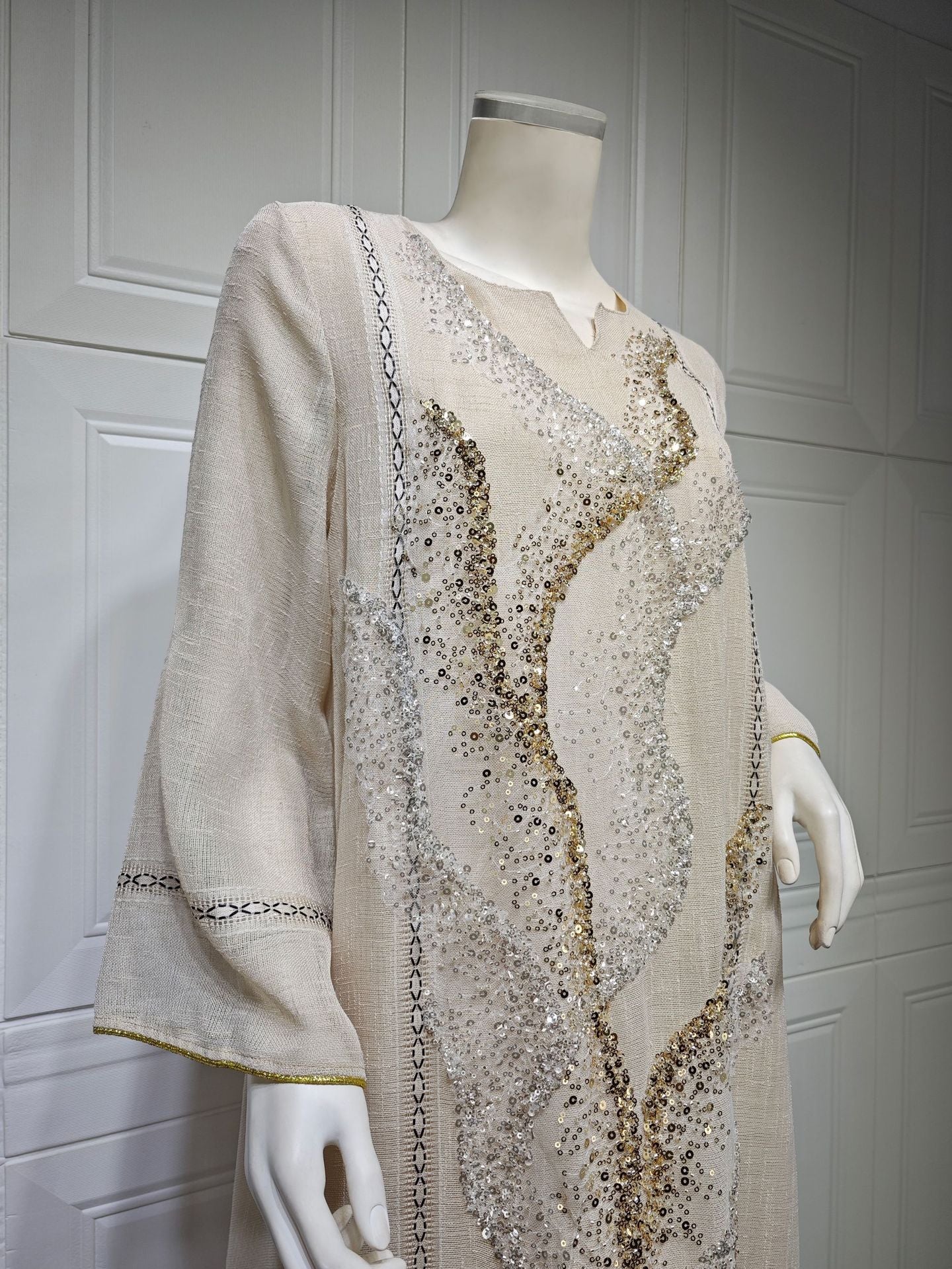 HA6637  Mesh Sequined Embroidered Long Dress