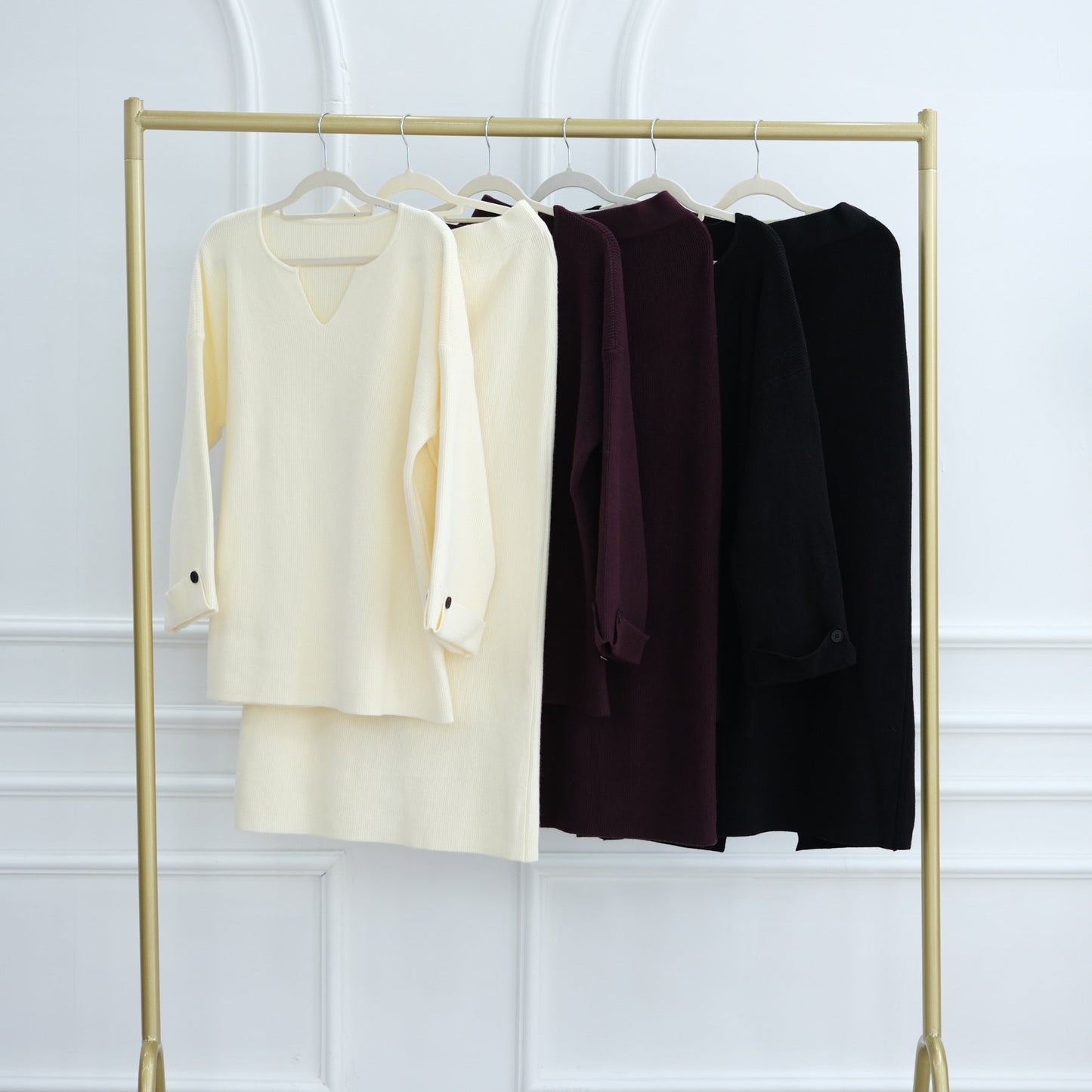 HA6597 Autumn and winter thickened knitted suit solid color two-piece suit (excluding headscarf) top + skirt