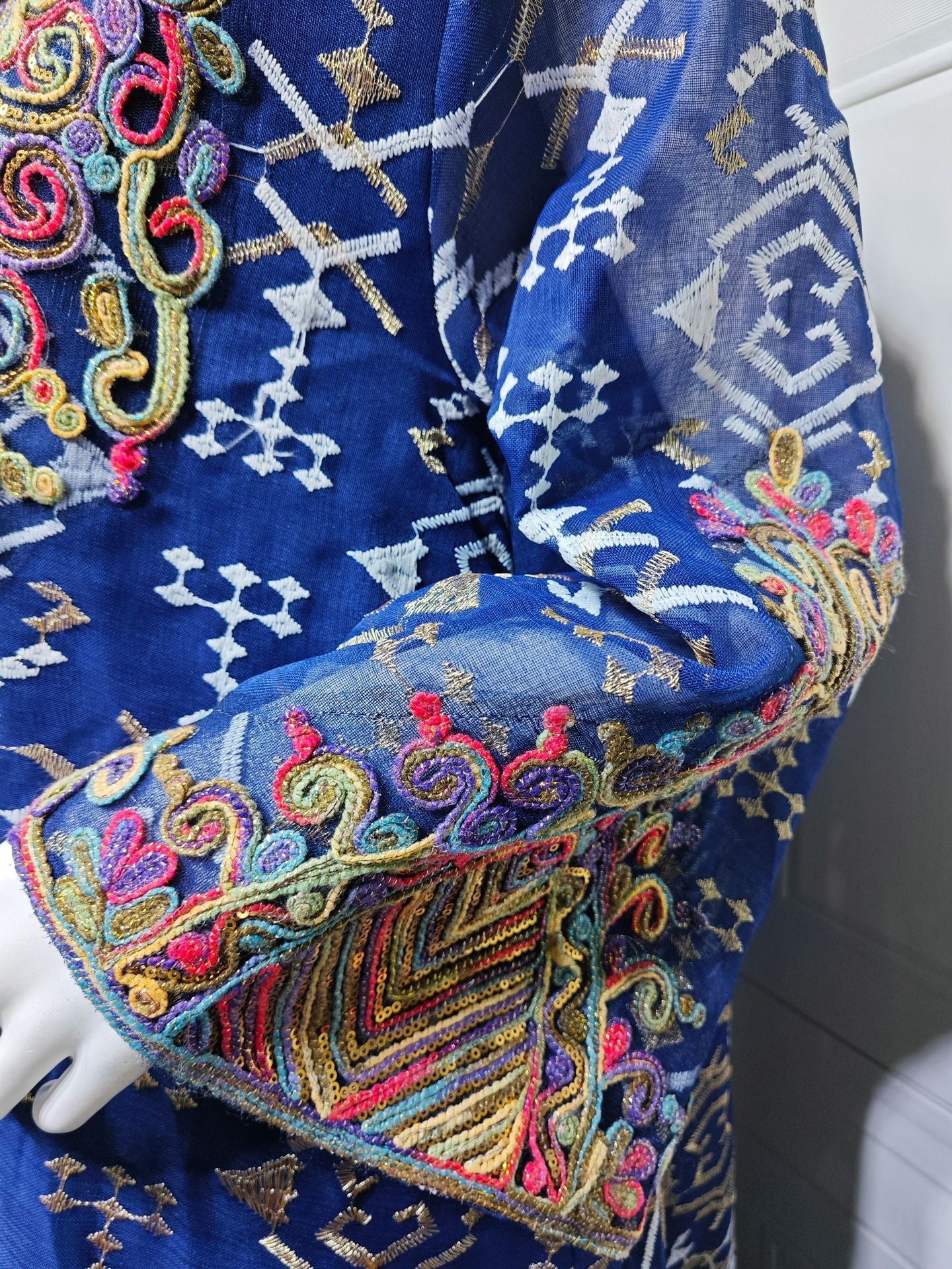 HA6663 Mesh Embroidery Patchwork Long-sleeved Dress, Robe-style Loose Fit
