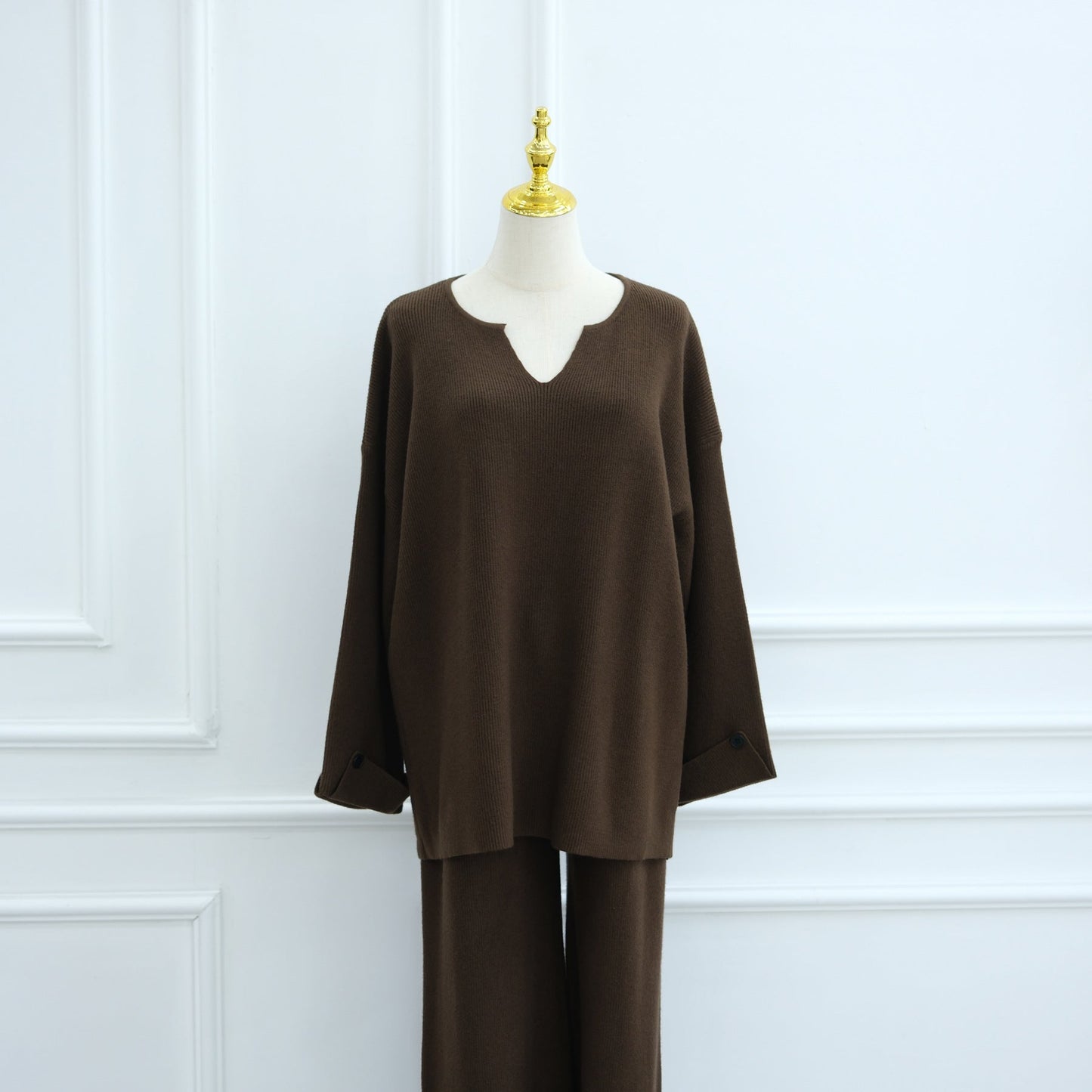 HA6600 Autumn and winter thickened knitted suit solid color two-piece suit (headscarf not included) cuff button design