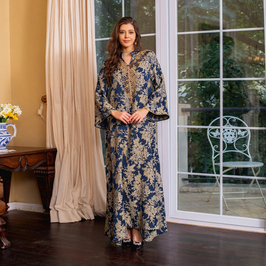 HA6660 Jacquard fabric embroidered beaded robe dress with rich design features