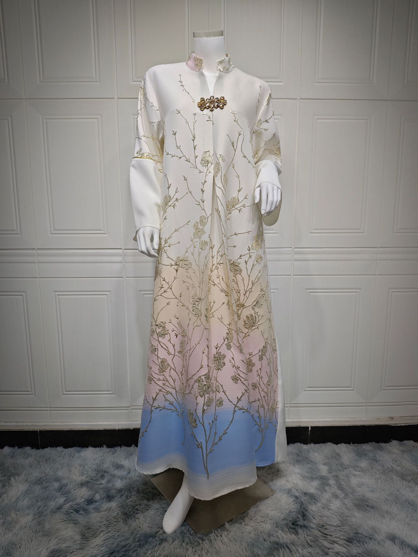 HA6645 Jacquard Embroidered Gradient Robe with Elegant Layered Design
