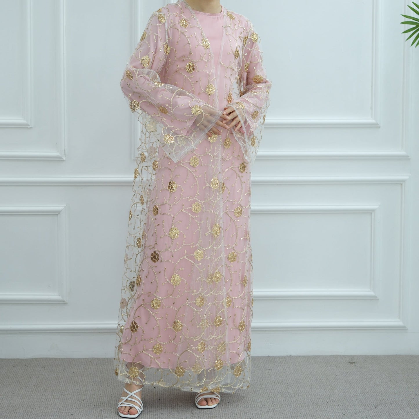 HA6627 Gold hook flower embroidered cardigan (with optional inner wear)