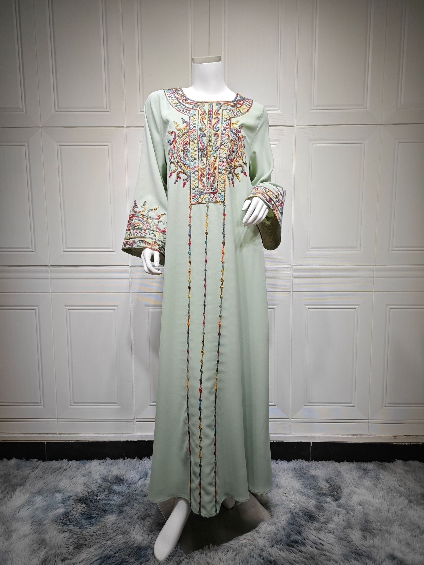 HA6666 Embroidered long wide-sleeved dress | Comfortable fit, easy to wear