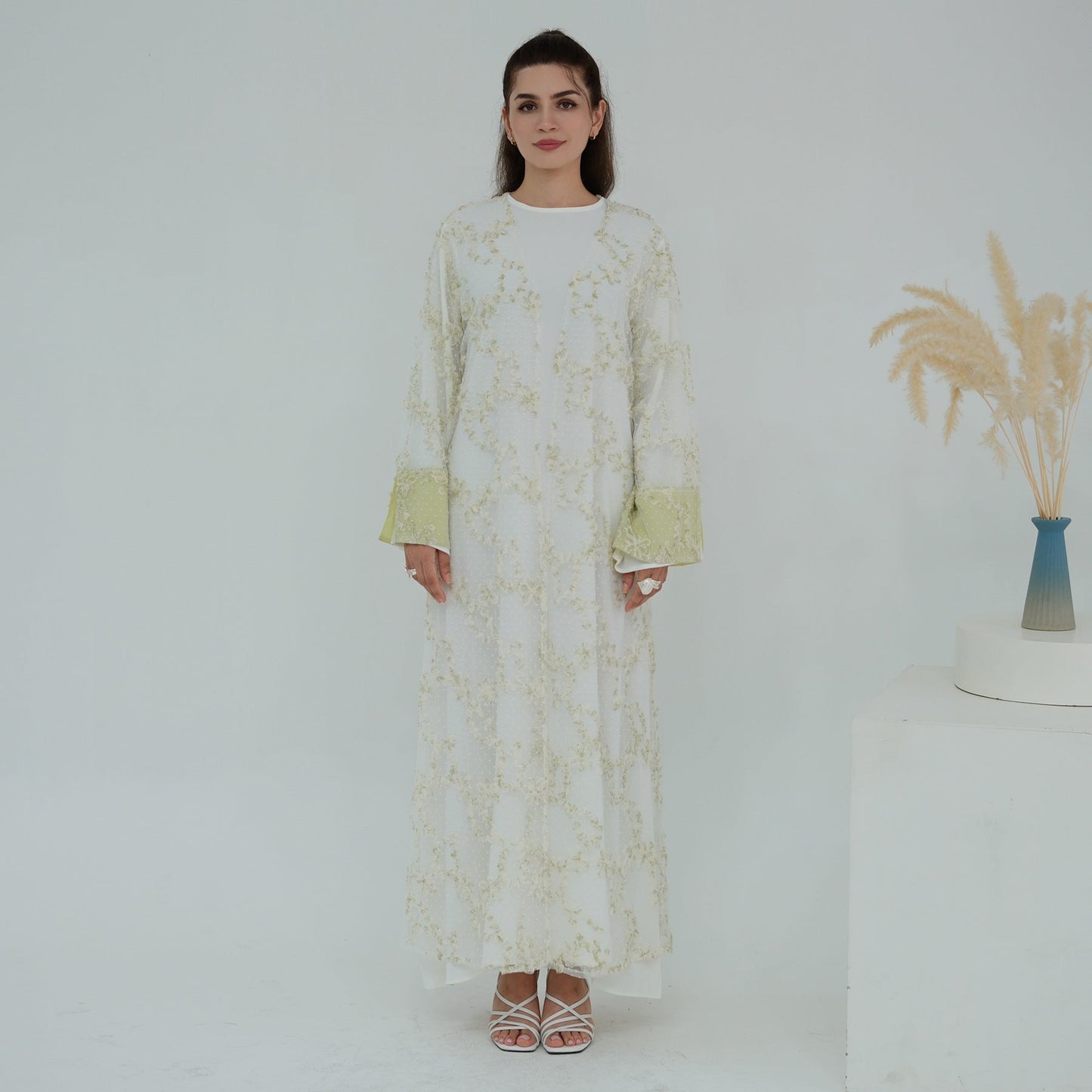 HA6622 3D flower mesh cardigan (optional headscarf and inner layer)