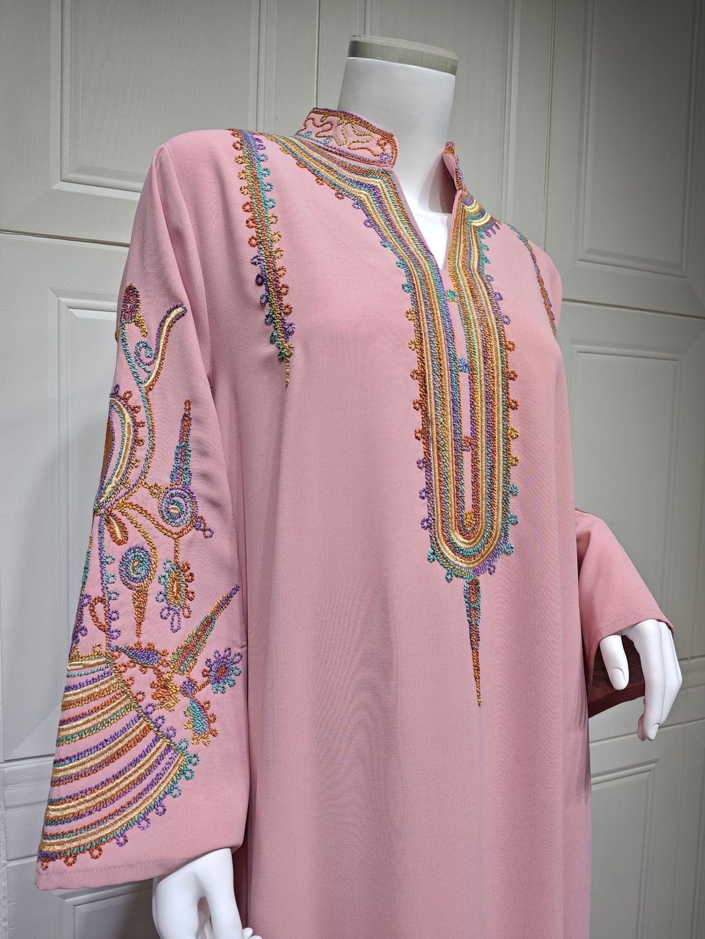 HA6661 Rope Embroidery Pullover Robe Dress, Long Sleeves, Loose Fit.