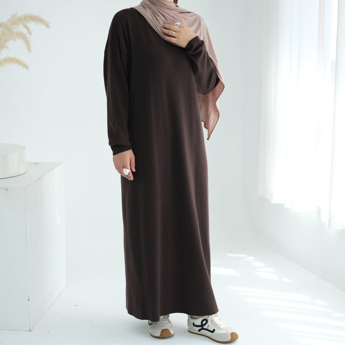 HA6598 Autumn and Winter Knitted Dress, Long Solid Color (headscarf Not Included)