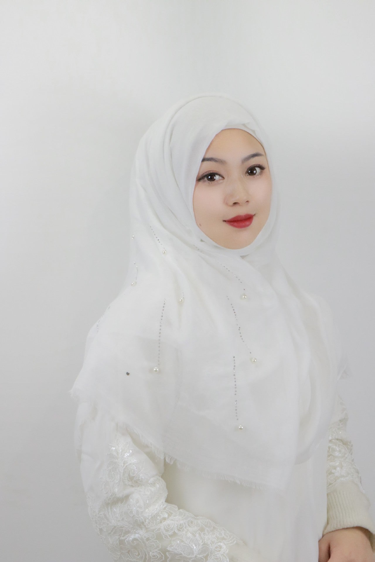 HAYA HA1106 Solid Color Scarf Long Beaded Shawl Headband