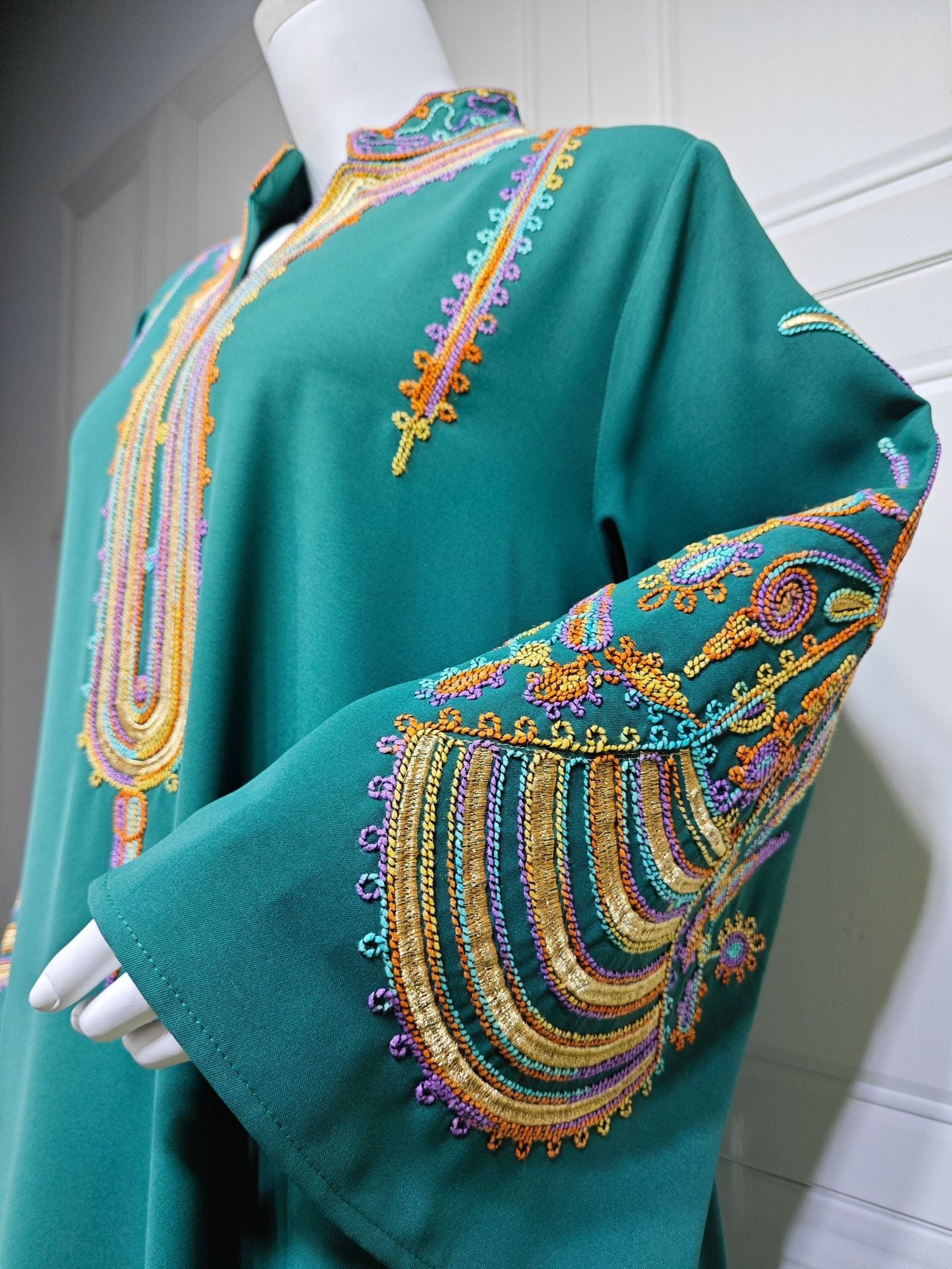 HA6661 Rope Embroidery Pullover Robe Dress, Long Sleeves, Loose Fit.