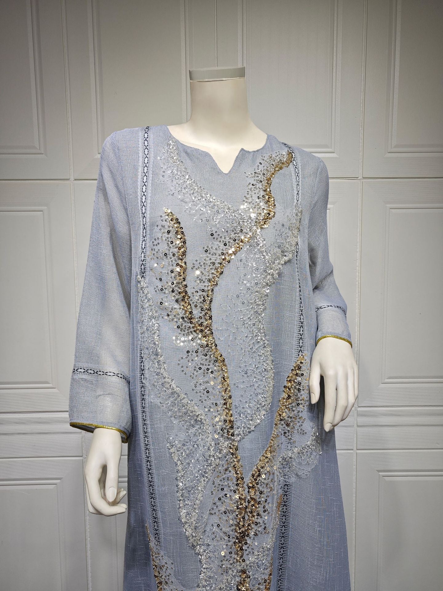 HA6637  Mesh Sequined Embroidered Long Dress