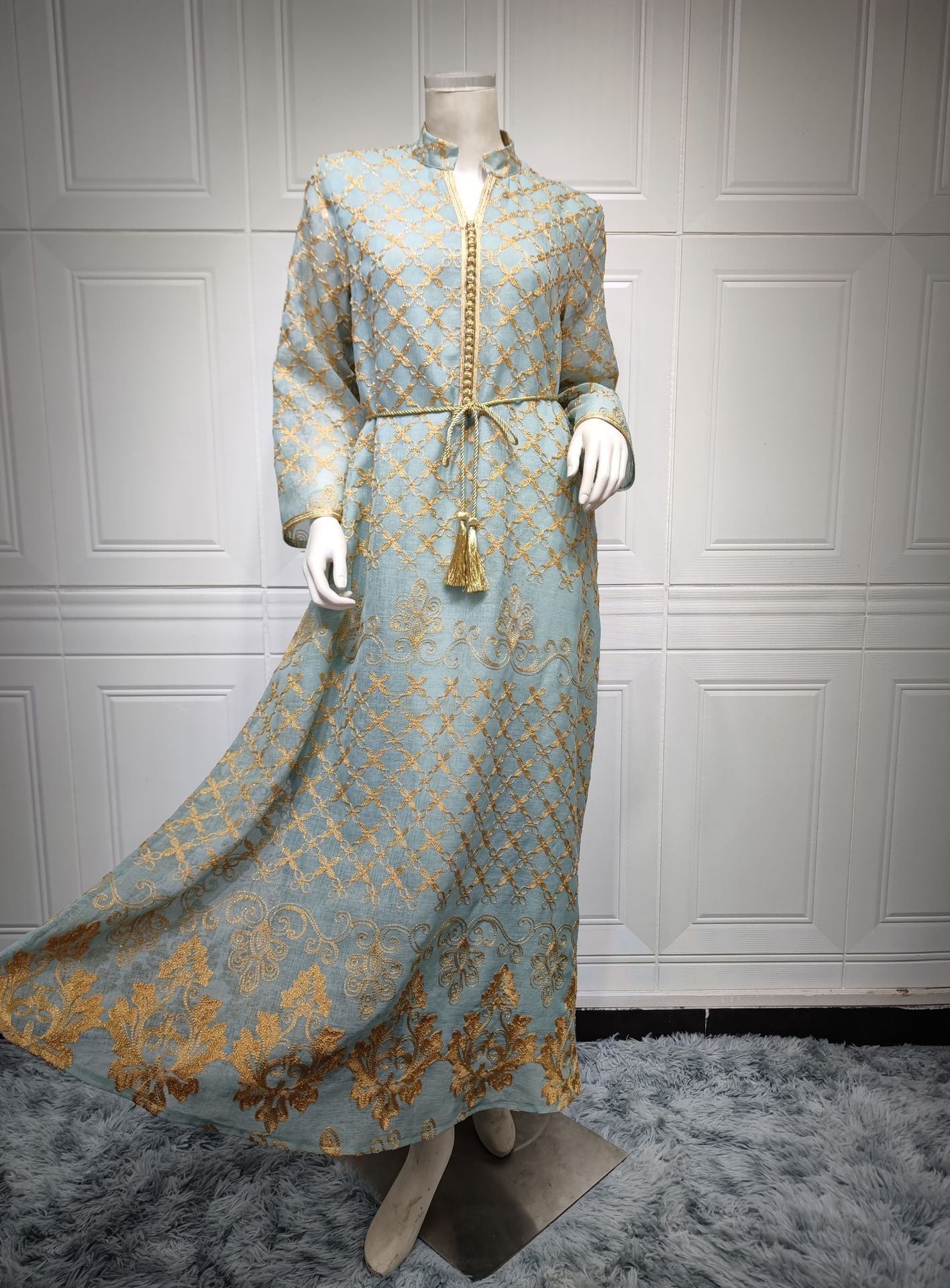 HA6640 Elegant Openwork Embroidered Abaya Long Dress