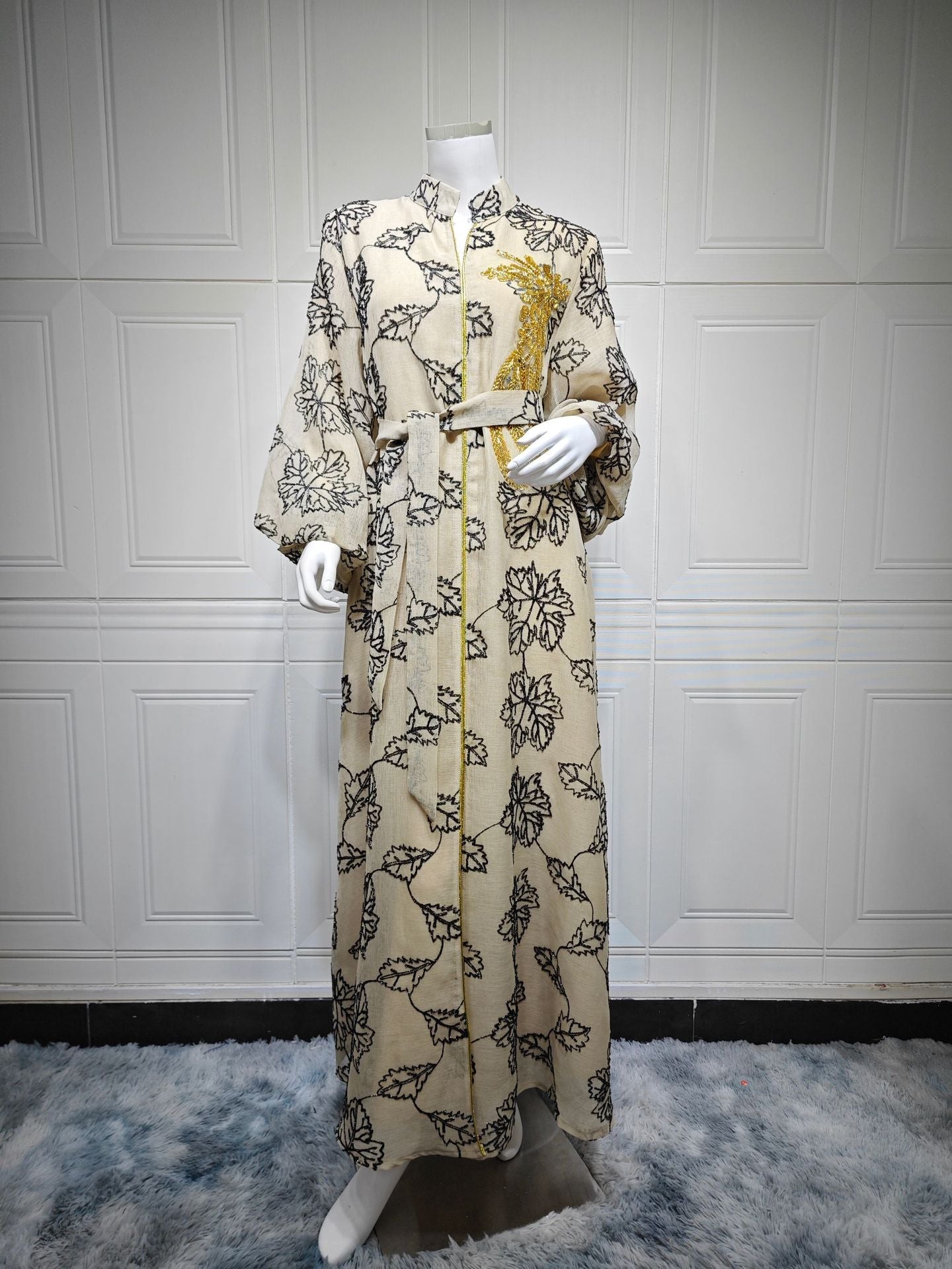 HA6651  Floral Print Long Dress, Elegant Stand-up Collar Evening Gown