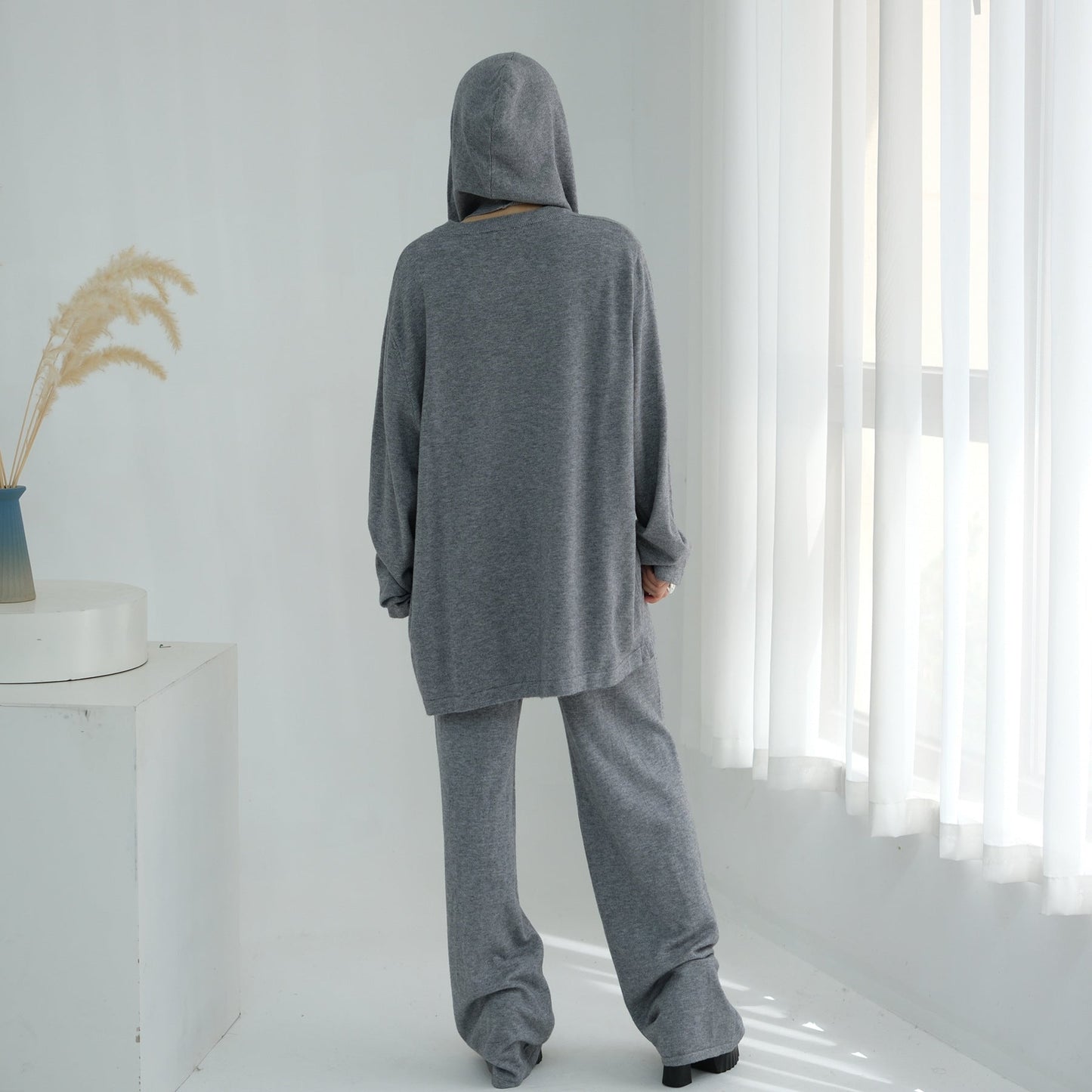HA6593 Soft knitted home set | Simple solid color two-piece set