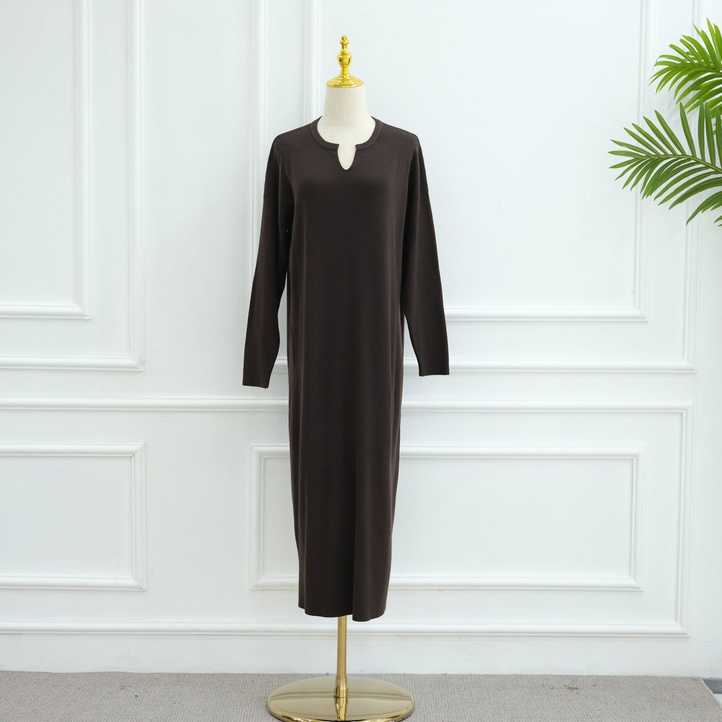 HA6598 Autumn and Winter Knitted Dress, Long Solid Color (headscarf Not Included)