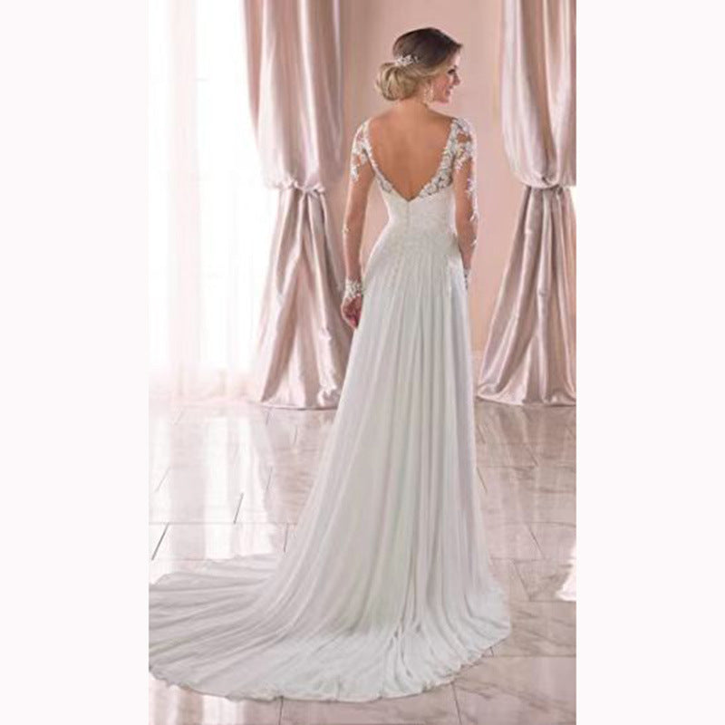 HA3494 trailing V-neck long-sleeved lawn travel backless lace light wedding dress