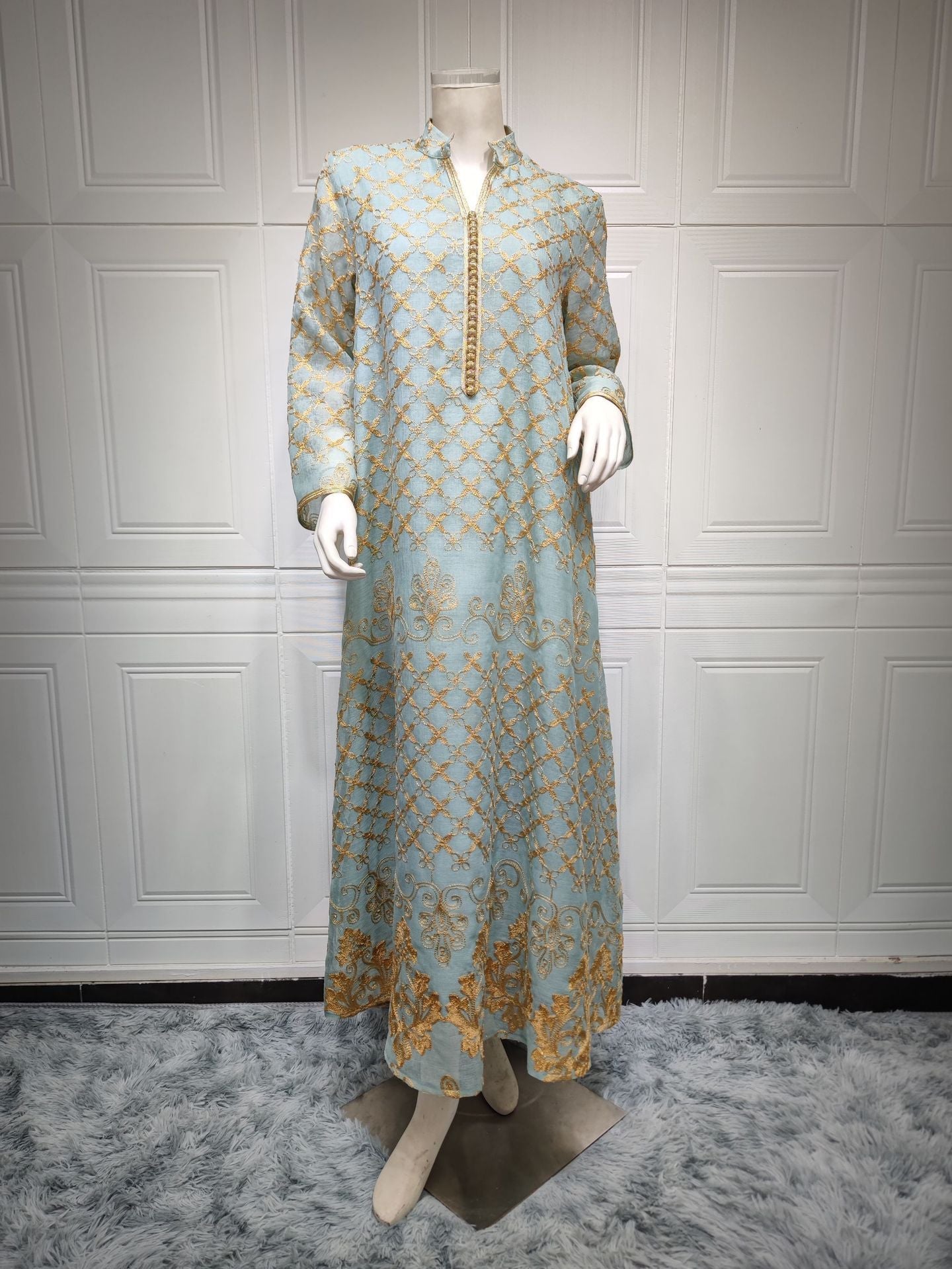 HA6640 Elegant Openwork Embroidered Abaya Long Dress