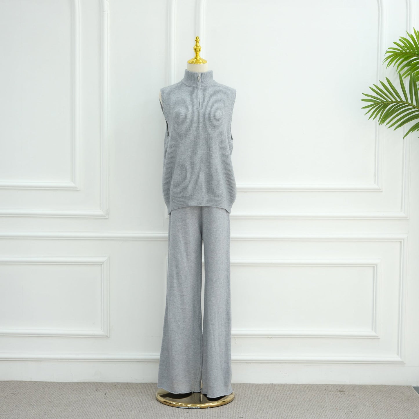 HA6603 Thickened knitted three-piece long coat set (with optional headscarf)