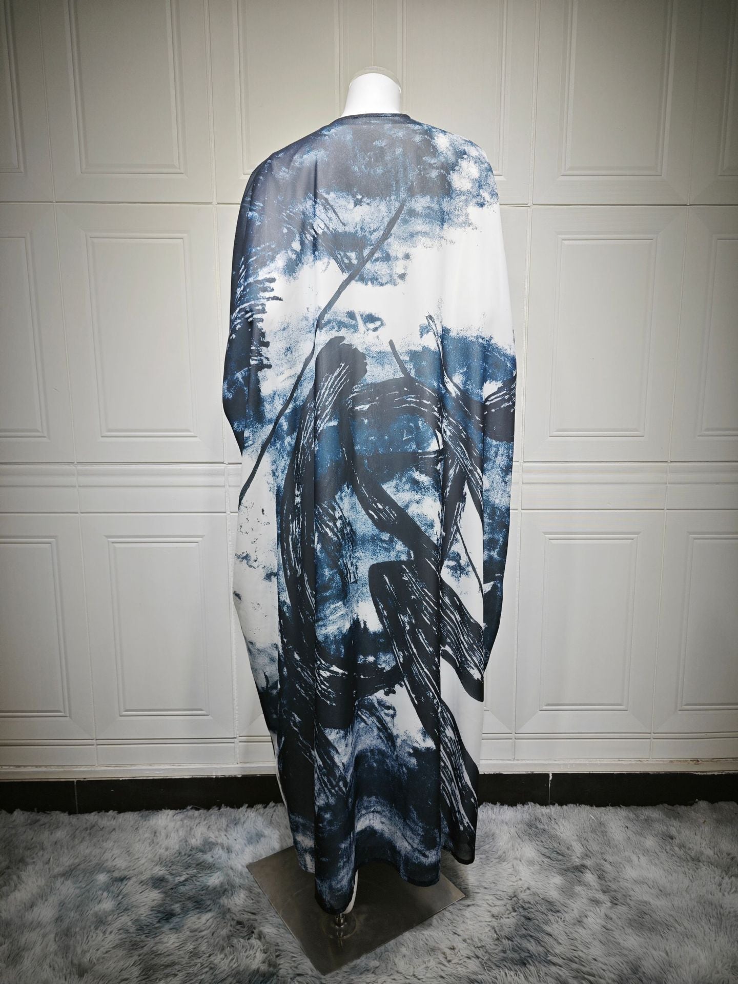 HA6638 Chiffon Printed Cardigan Two-piece Long Coat with Headscarf