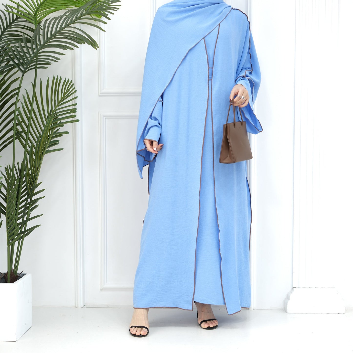 HAYA HA1095 3pcs Set Cardigan+without Sleeves Inner Dress+Hijab