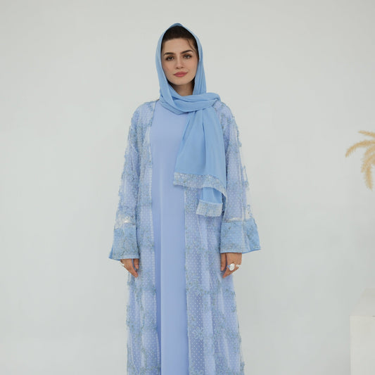 HA6622 3D flower mesh cardigan (optional headscarf and inner layer)