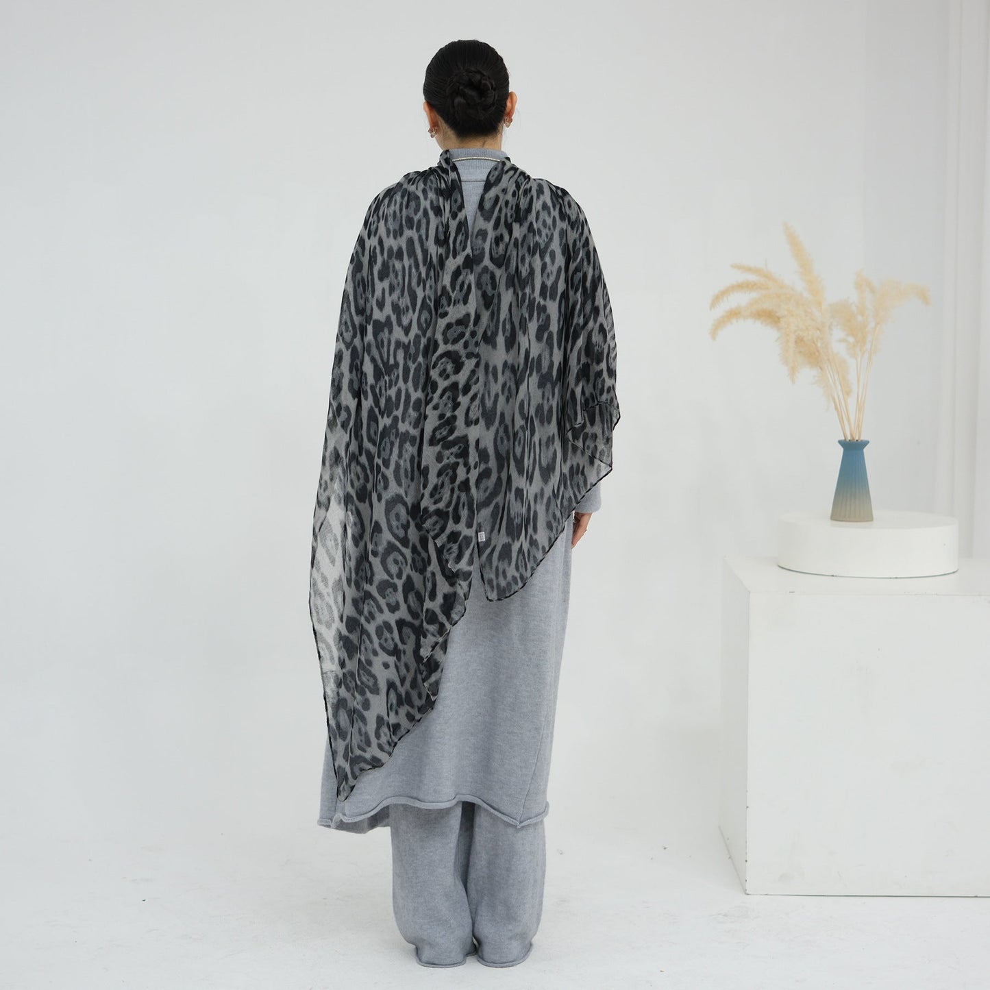 HA6603 Thickened knitted three-piece long coat set (with optional headscarf)