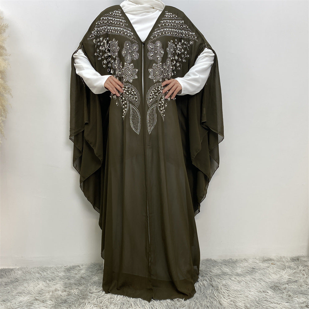 HAYA HAYA1085 Muslim Rhinestone Cardigan Dress