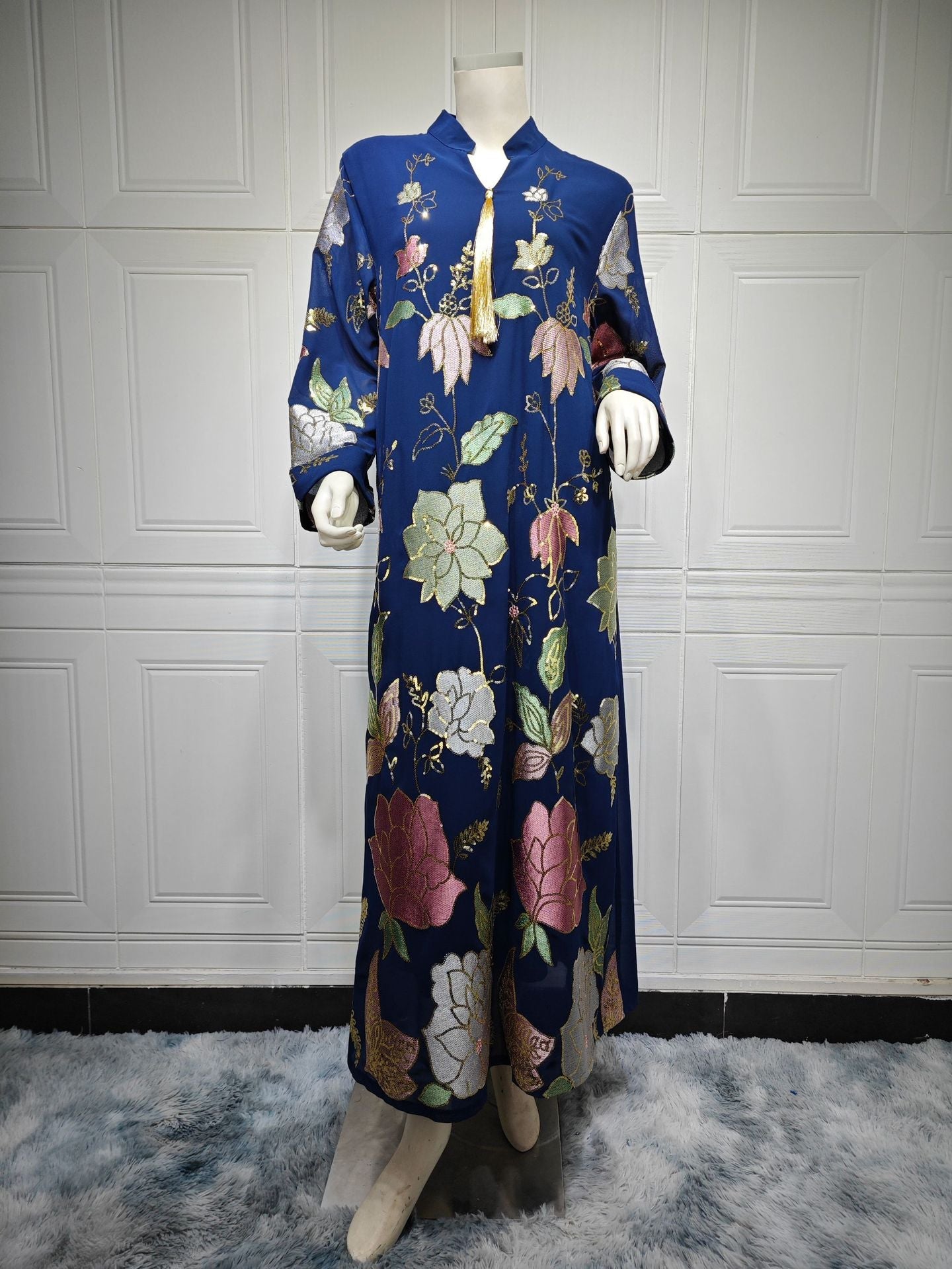 HA6649 Sequined Embroidered Tassel Long Robe, Elegant and Sophisticated Dress