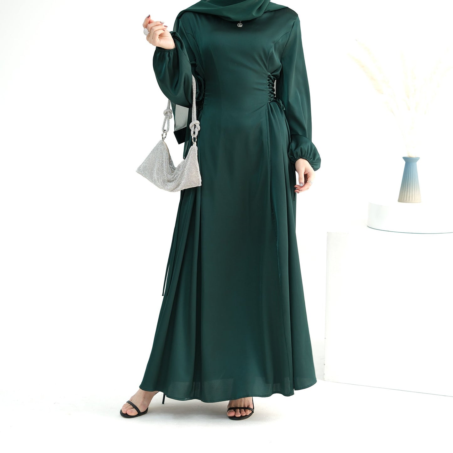 HAYA HAYA0991 Solid Color High-necked Slim Elegant Dress