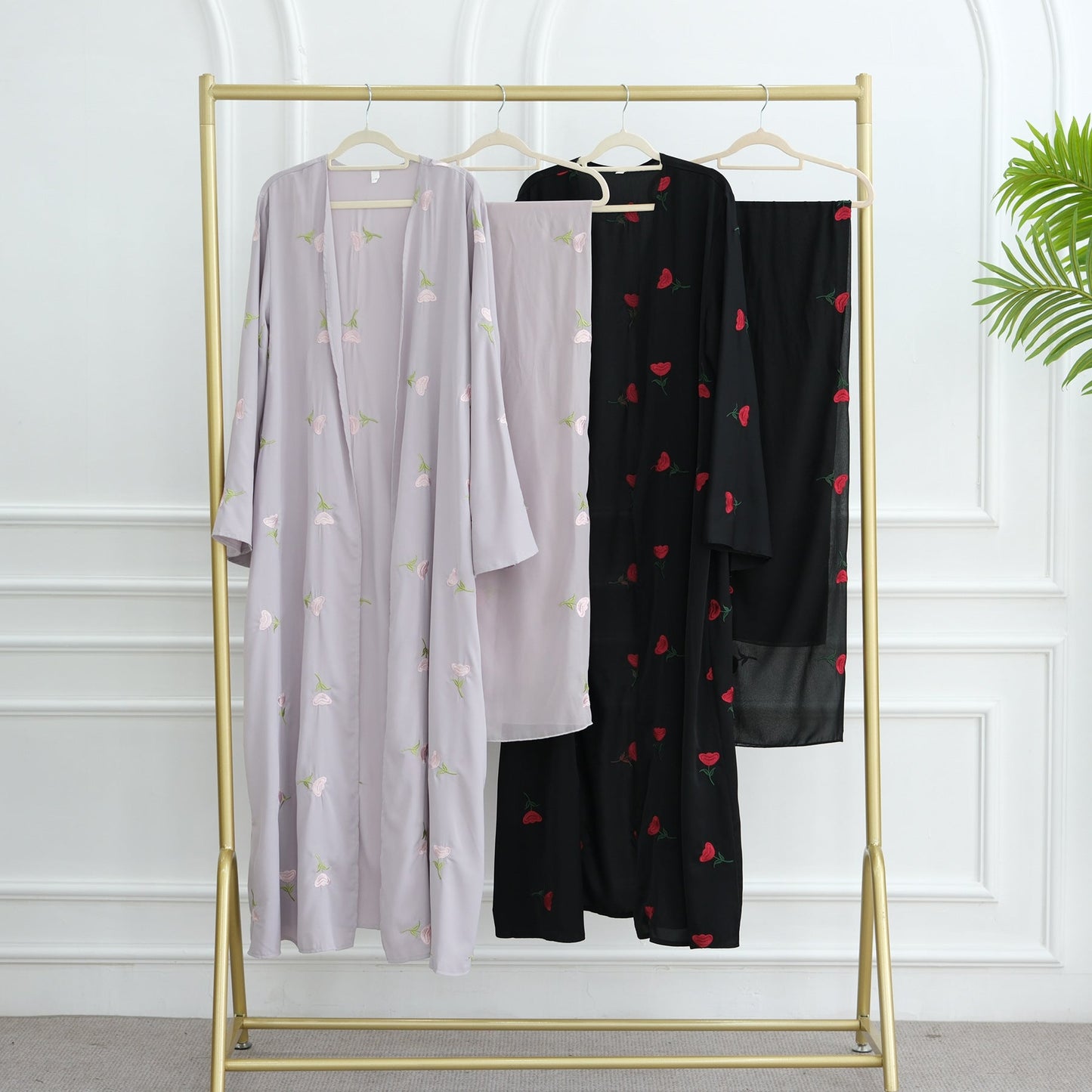 HA6631 Long cardigan with floral embroidery (headscarf optional)